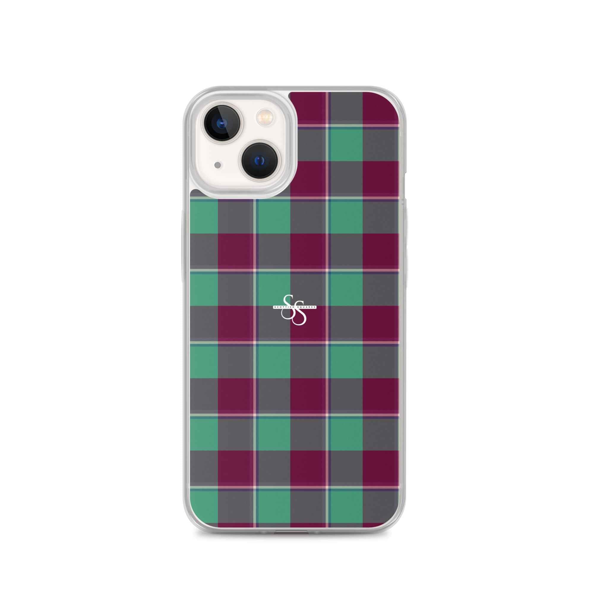 Clear Case for iPhone Ocean Green and Mulberry Wood Plaid iPhone 13 - Scottish Squares