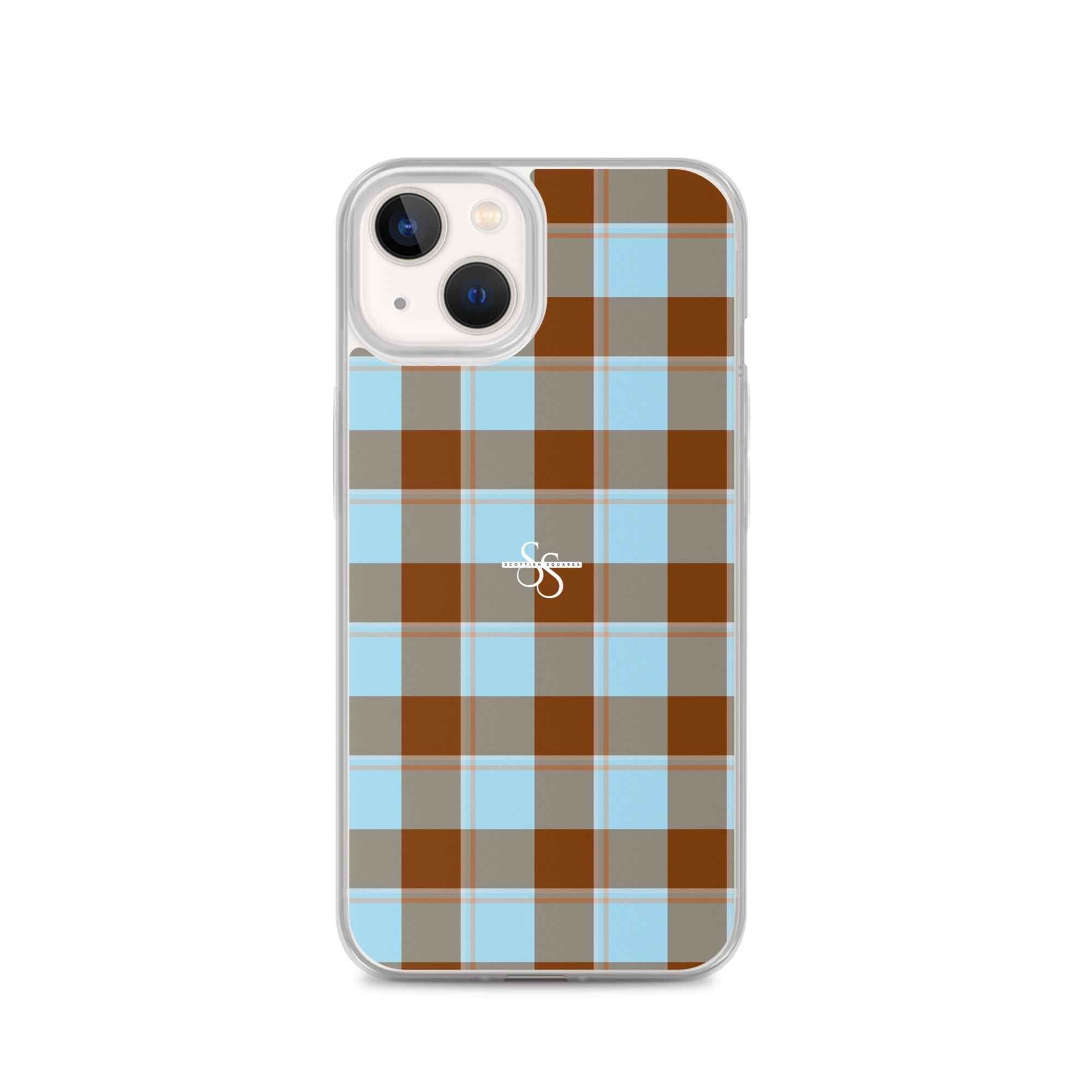 Clear Case for iPhone Blizzard Blue and Livid Brown Plaid iPhone 13 - Scottish Squares