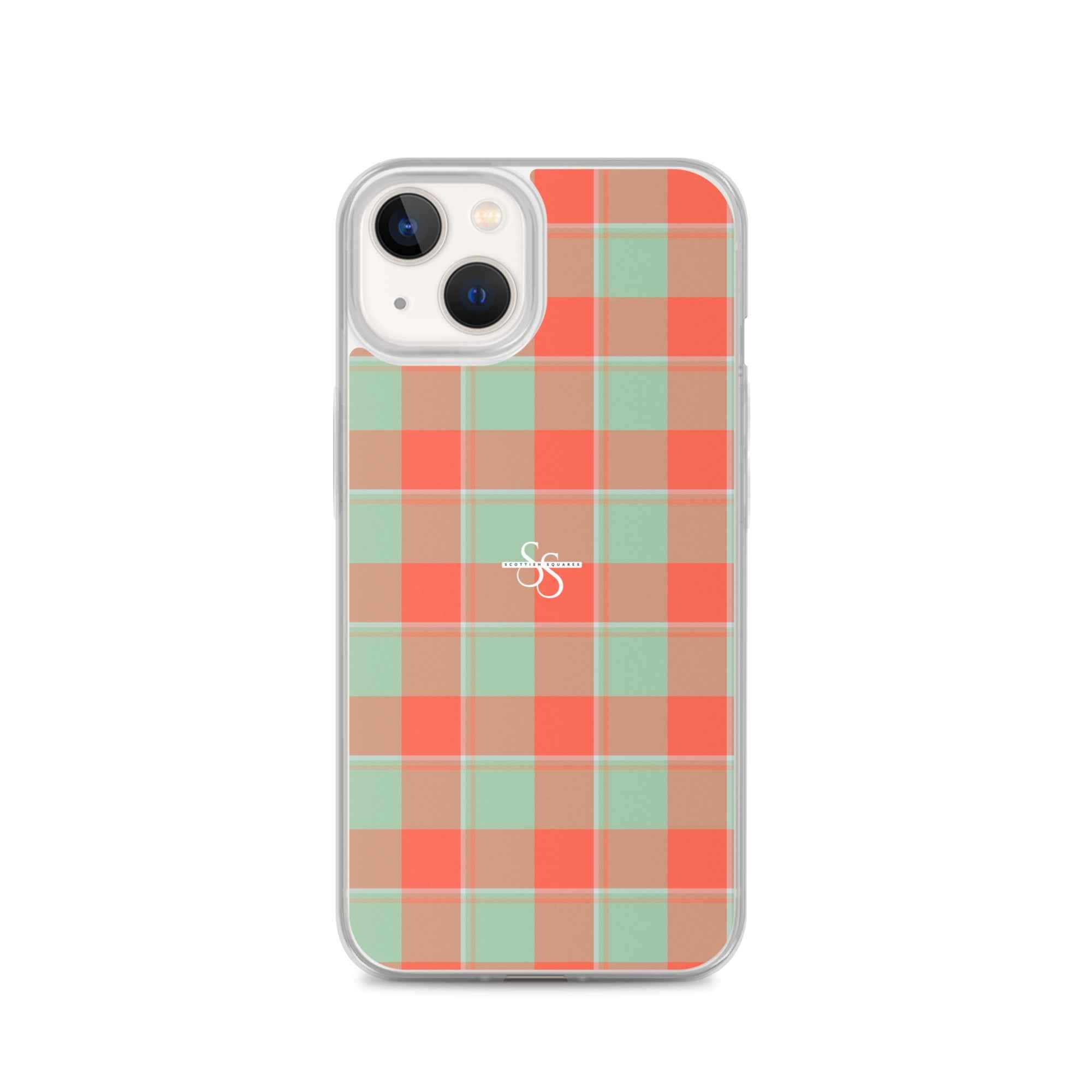 Clear Case for iPhone Spring Rain and Persimmon Plaid iPhone 13 - Scottish Squares