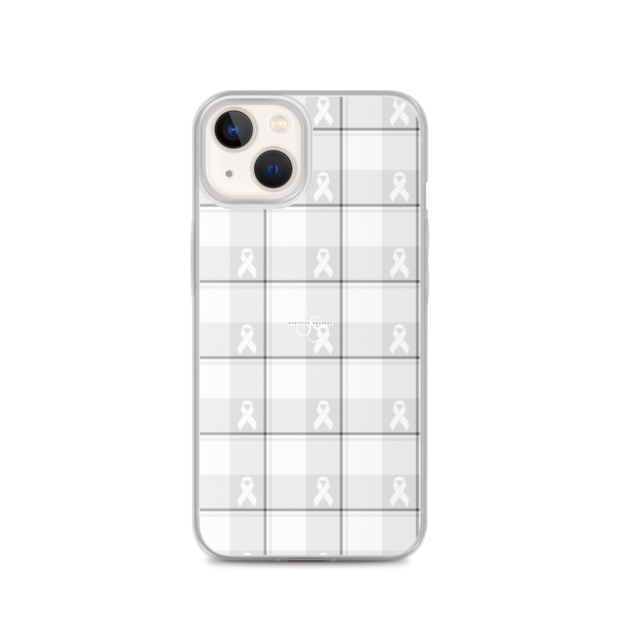 Clear Case for iPhone Lung Cancer Awareness Plaid, White Ribbon, Supportive Gift iPhone 13 - Scottish Squares