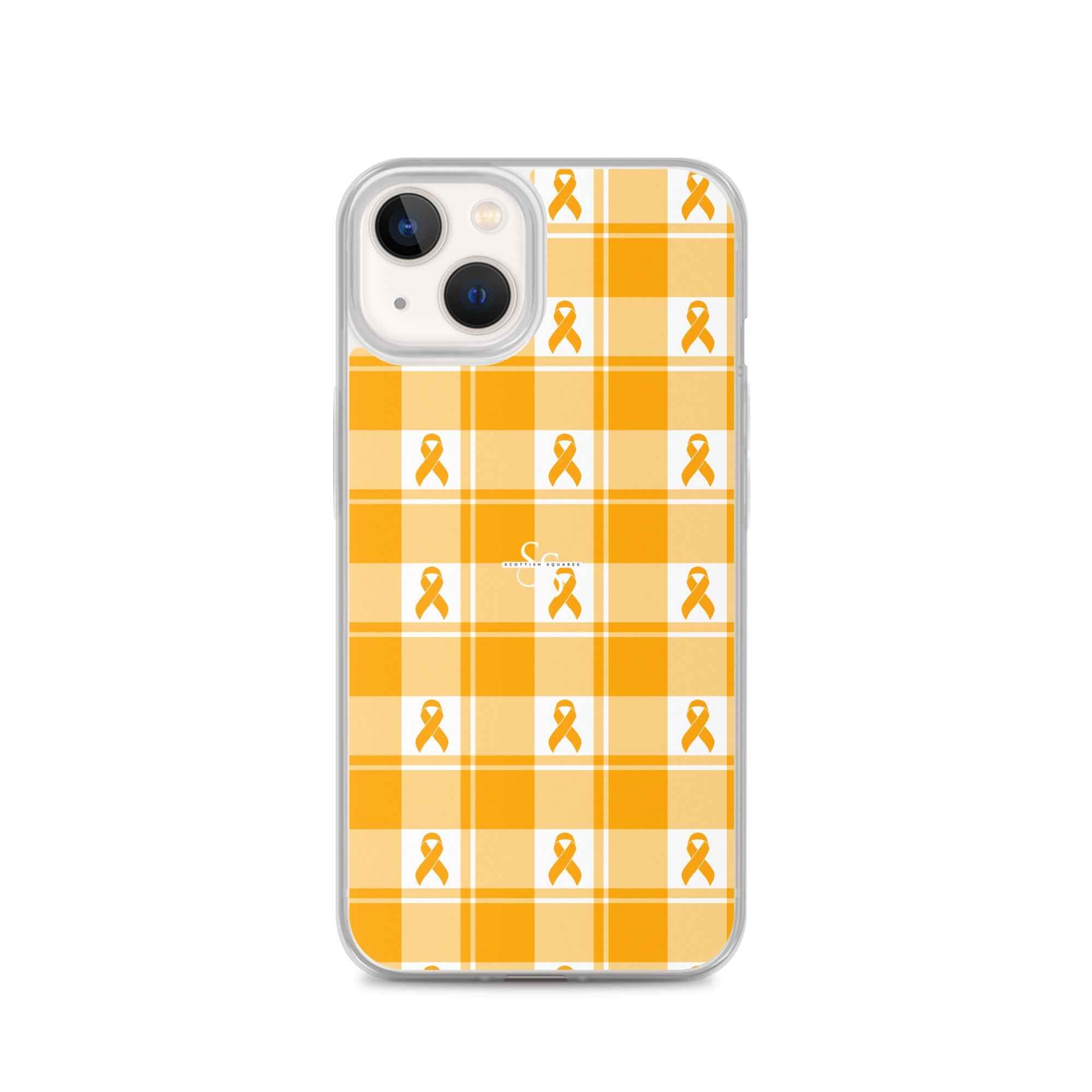 Clear Case for iPhone Kidney Cancer Awareness Plaid, Orange Ribbon, Supportive Gift iPhone 13 - Scottish Squares