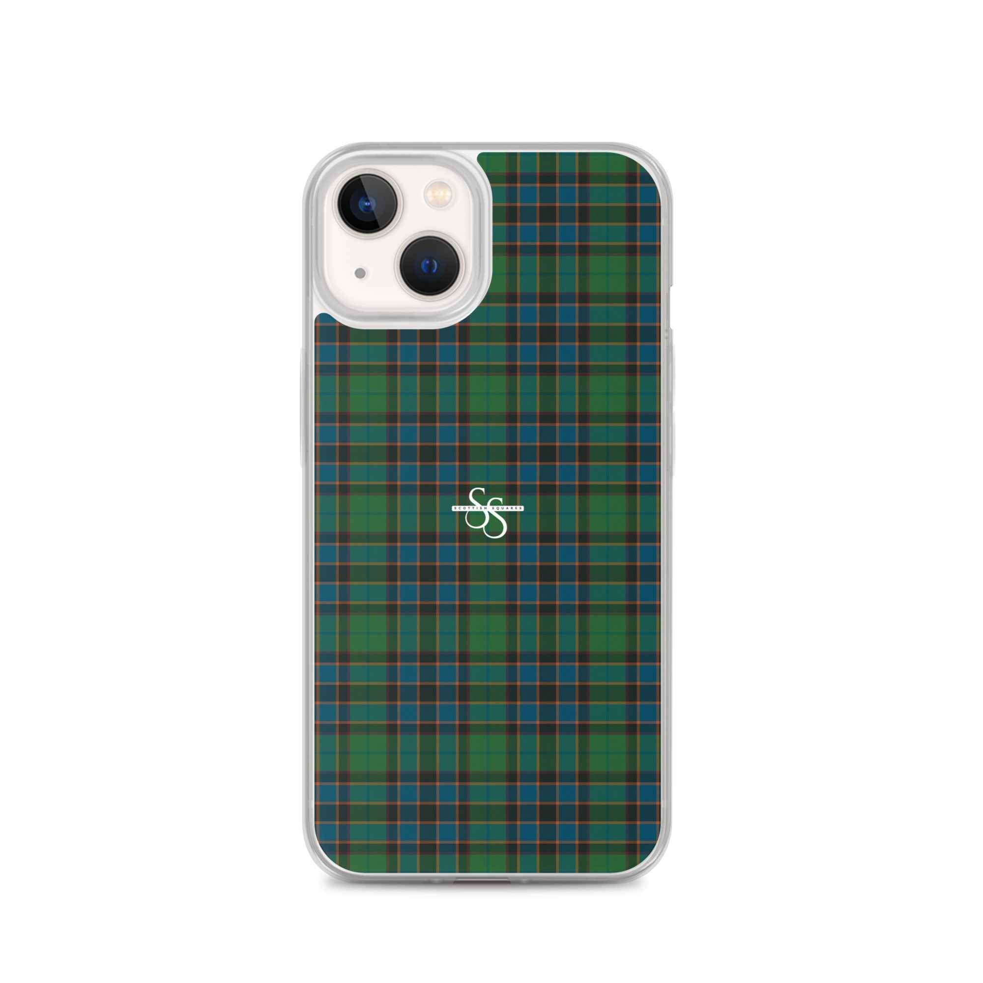 Clear Case for iPhone Green Blue Orange Plaid Tartan