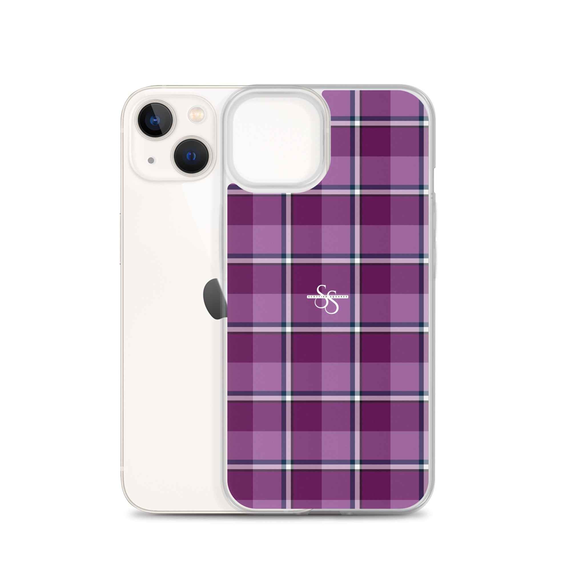 Clear Case for iPhone Purple and Trendy Pink Plaid - Scottish Squares