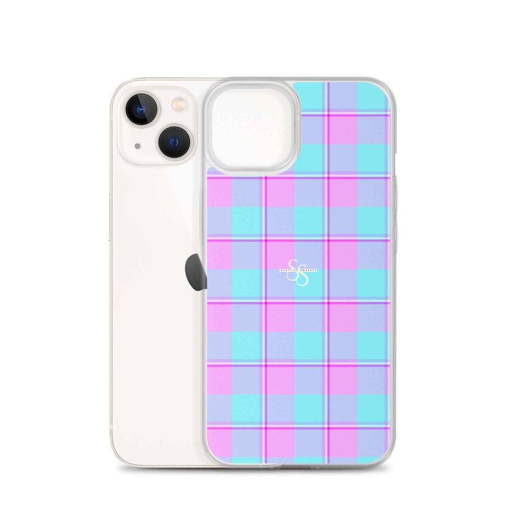 Clear Case for iPhone Mauve and Coastal Mist Plaid - Scottish Squares