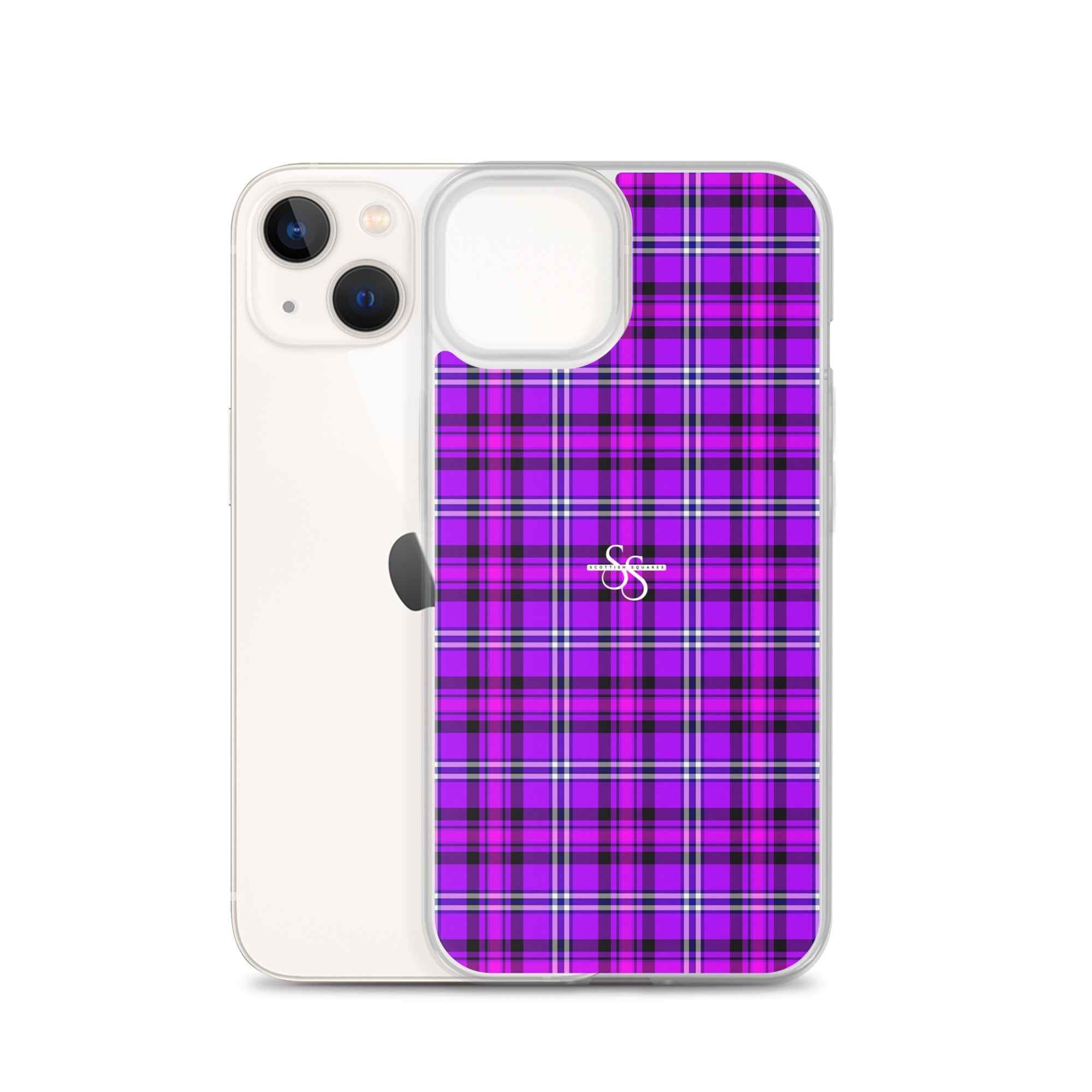 Clear Case for iPhone Electric Violet and Fuchsia Plaid - Scottish Squares