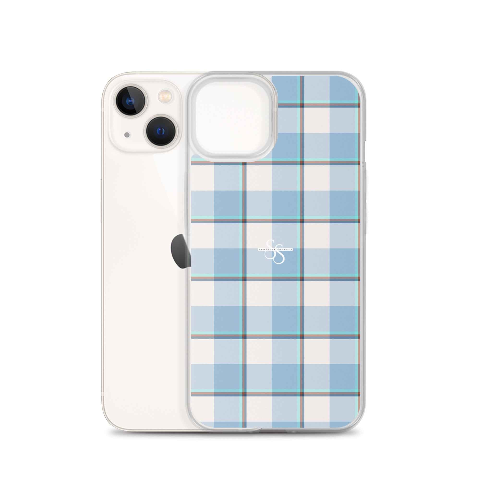 Clear Case for iPhone Pink Cloud and Blue Lagoon Plaid - Scottish Squares