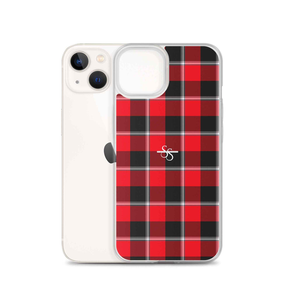 Clear Case for iPhone Red Ribbon and Heavy Metal Plaid - Scottish Squares