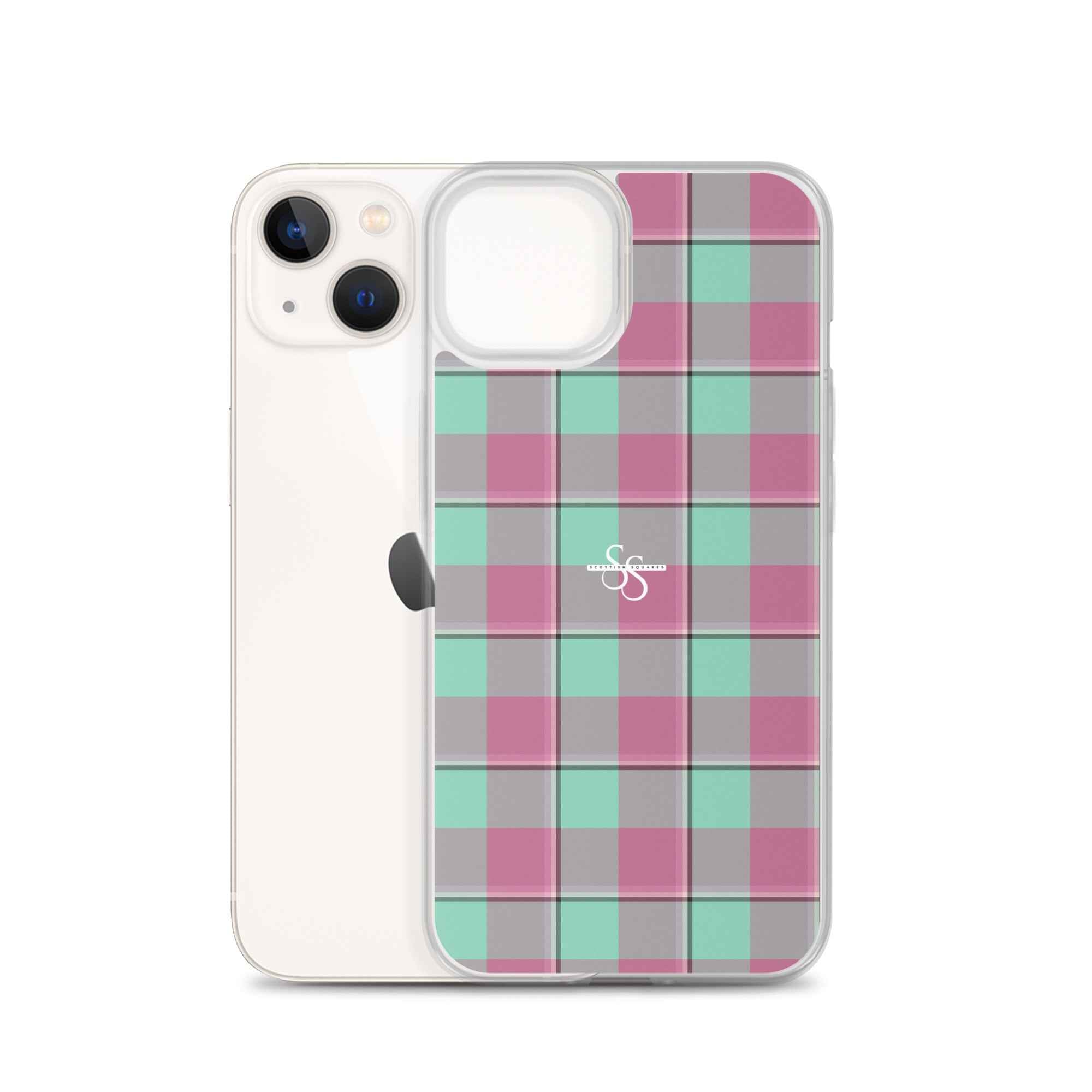 Clear Case for iPhone Vista Blue and Turkish Rose Plaid - Scottish Squares