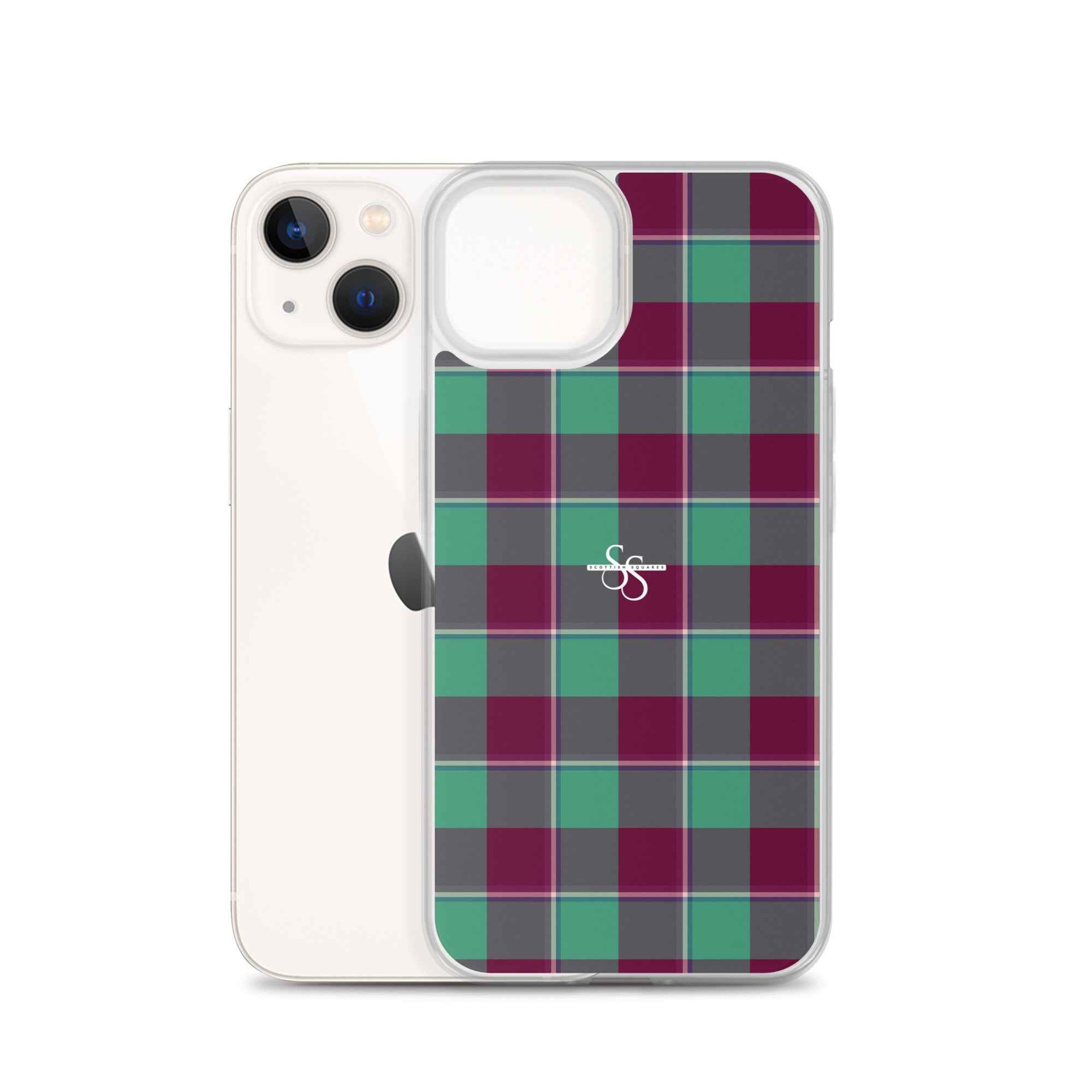 Clear Case for iPhone Ocean Green and Mulberry Wood Plaid - Scottish Squares