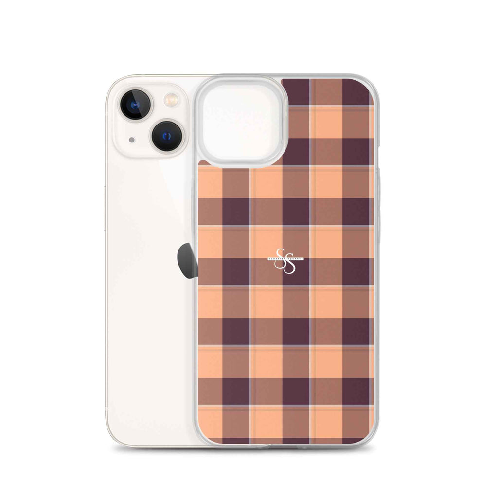 Clear Case for iPhone Hit Pink and Livid Brown Plaid - Scottish Squares