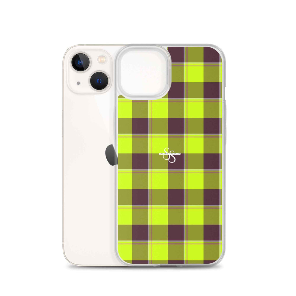 Clear Case for iPhone Electric Lime and Livid Brown Plaid - Scottish Squares
