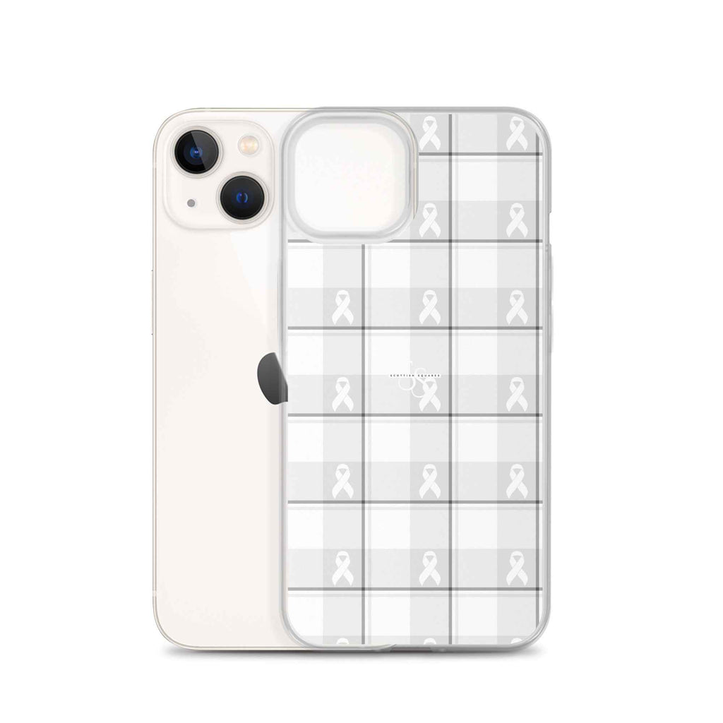 Clear Case for iPhone Lung Cancer Awareness Plaid, White Ribbon, Supportive Gift - Scottish Squares