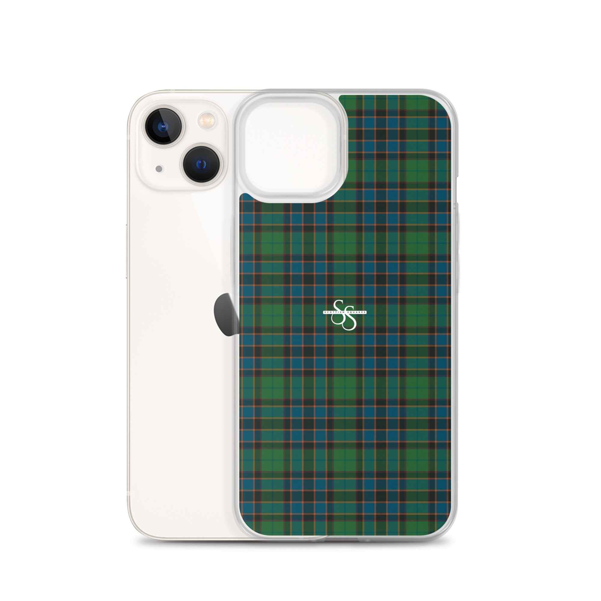 Clear Case for iPhone Green Blue Orange Plaid Tartan