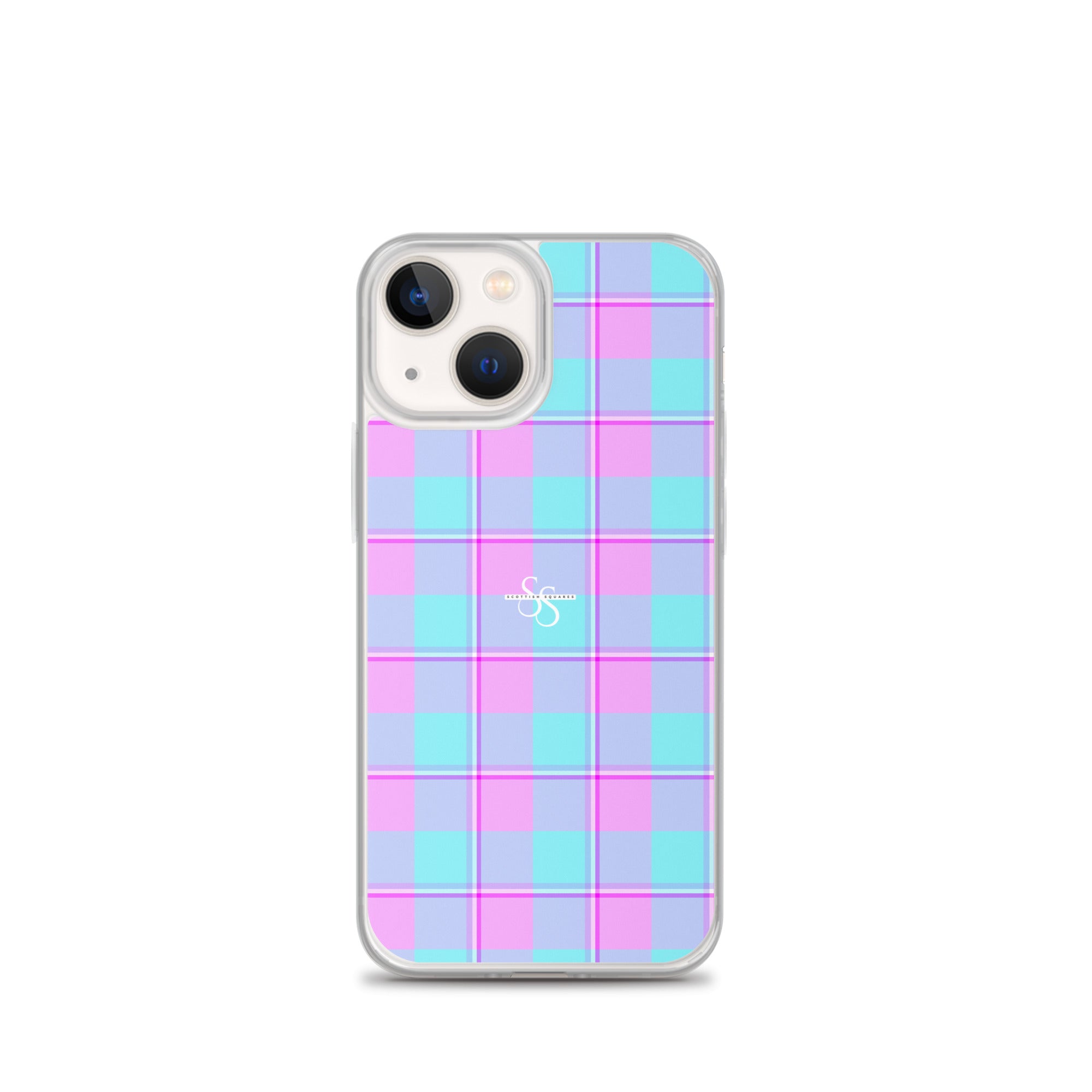 Clear Case for iPhone Mauve and Coastal Mist Plaid iPhone 13 mini - Scottish Squares