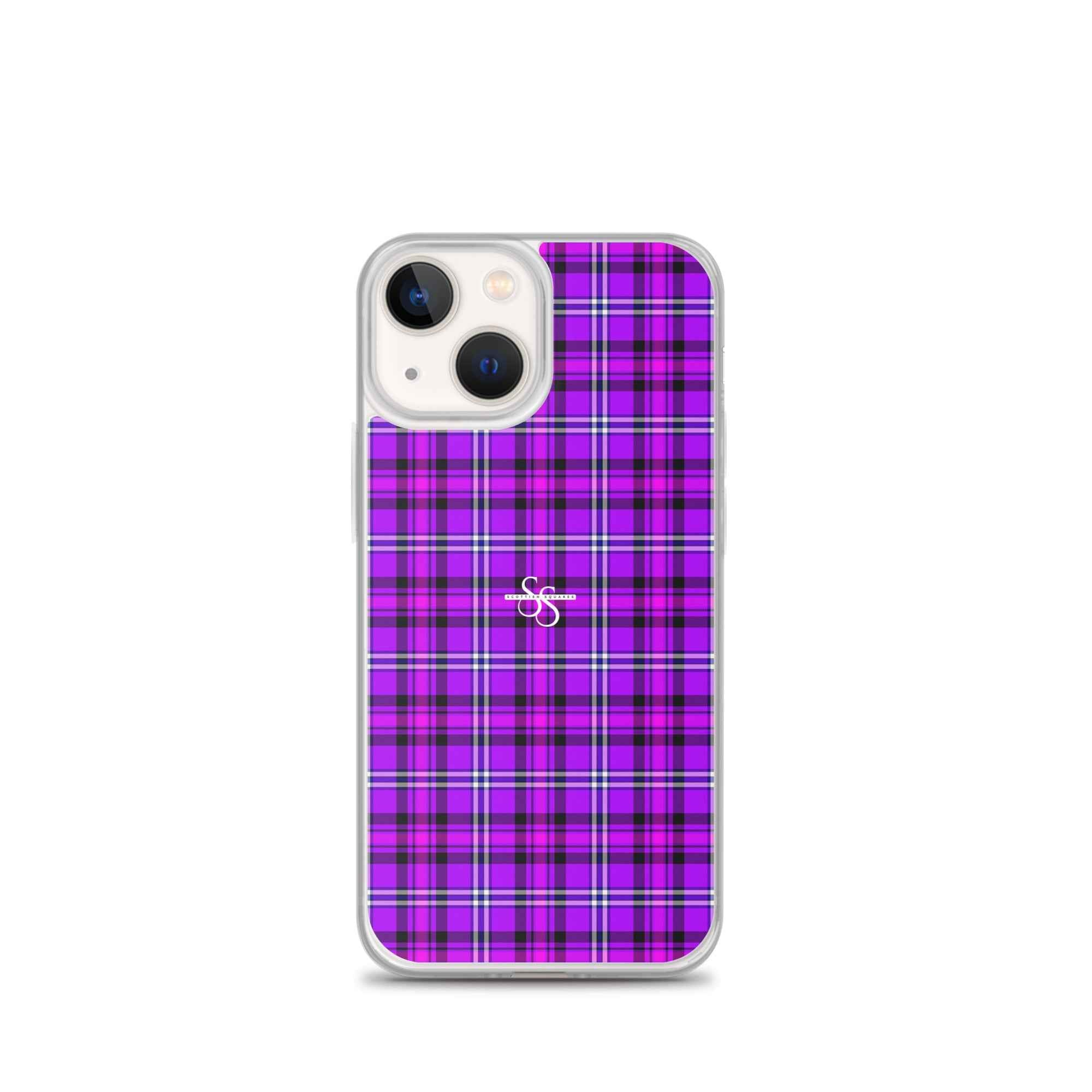 Clear Case for iPhone Electric Violet and Fuchsia Plaid iPhone 13 mini - Scottish Squares