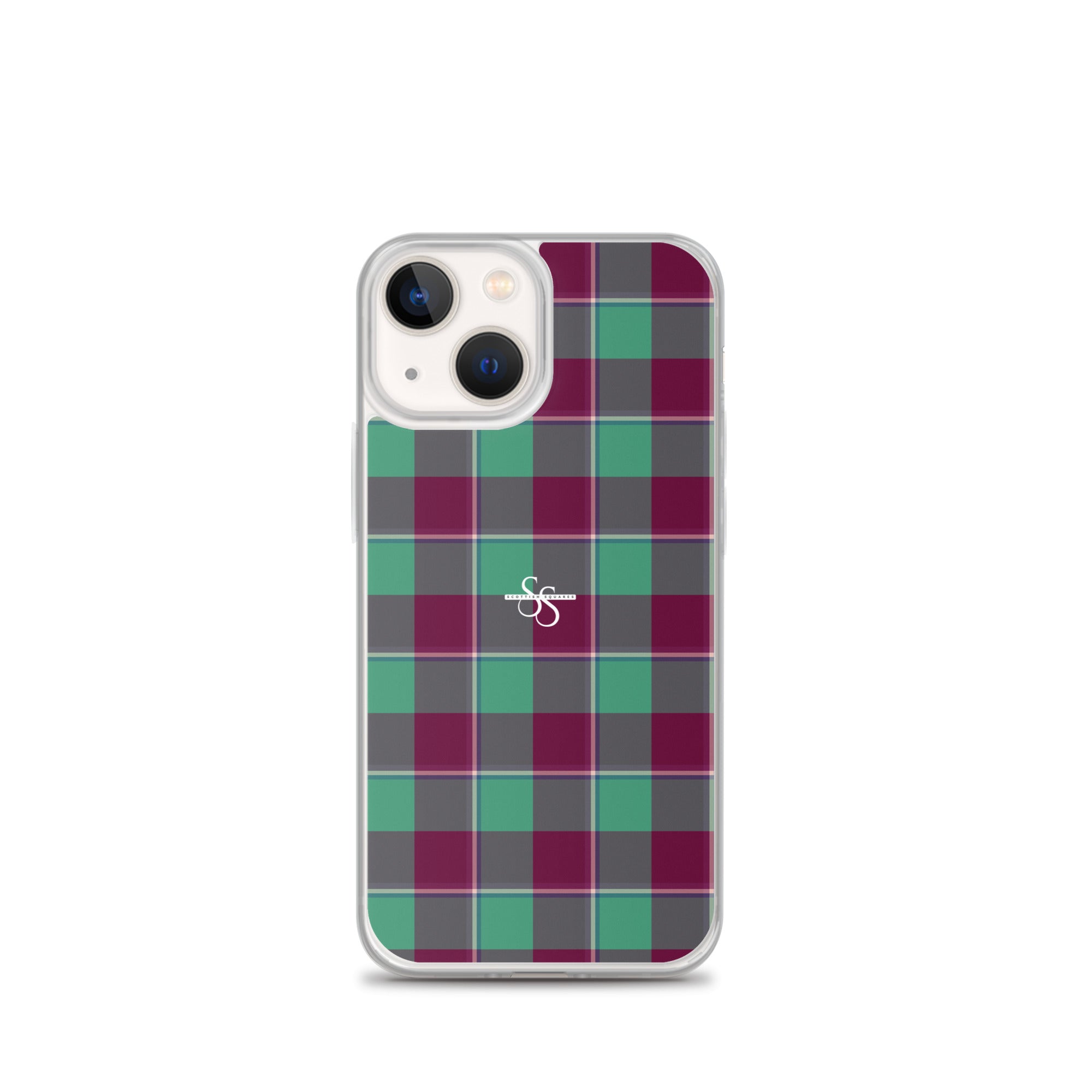 Clear Case for iPhone Ocean Green and Mulberry Wood Plaid iPhone 13 mini - Scottish Squares