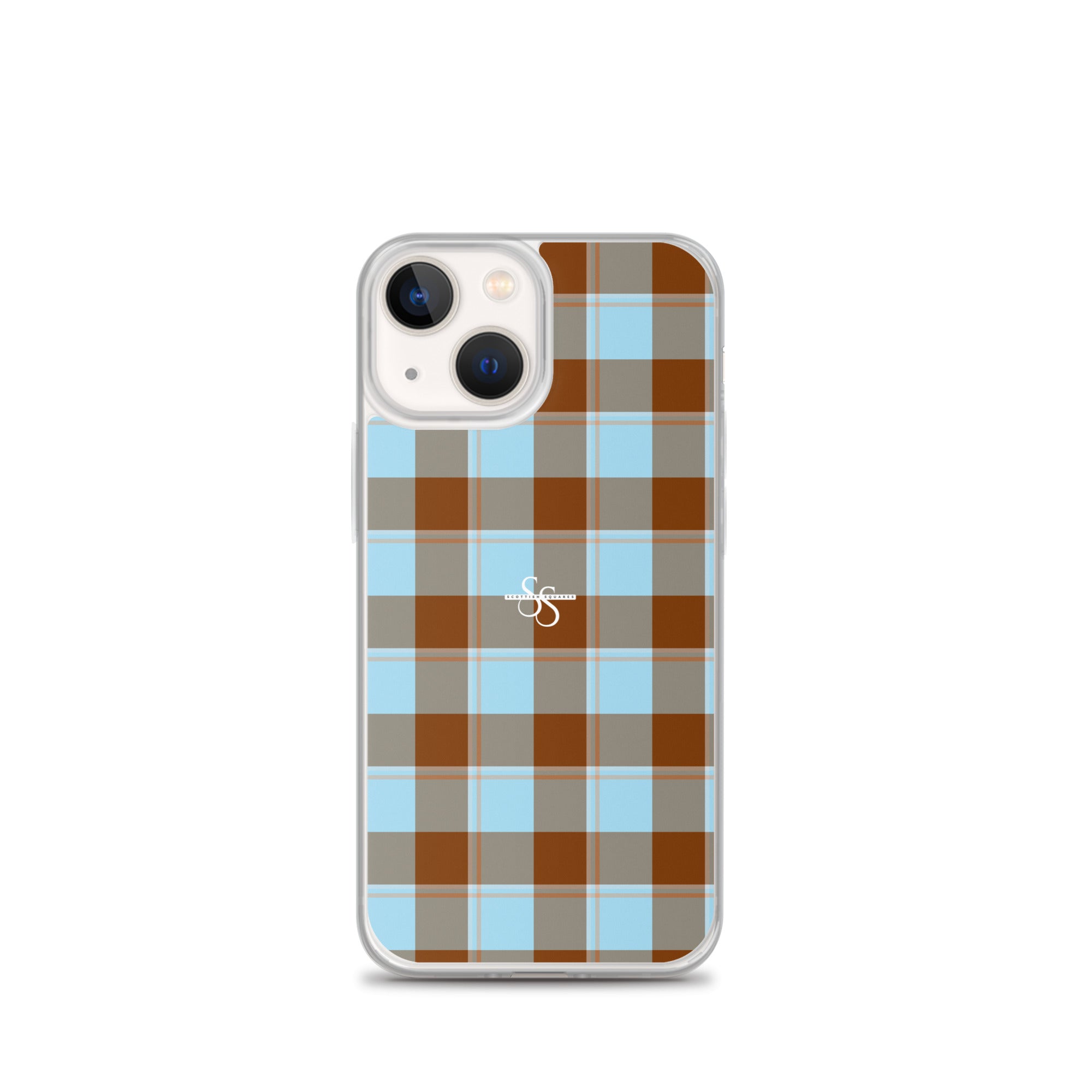 Clear Case for iPhone Blizzard Blue and Livid Brown Plaid iPhone 13 mini - Scottish Squares