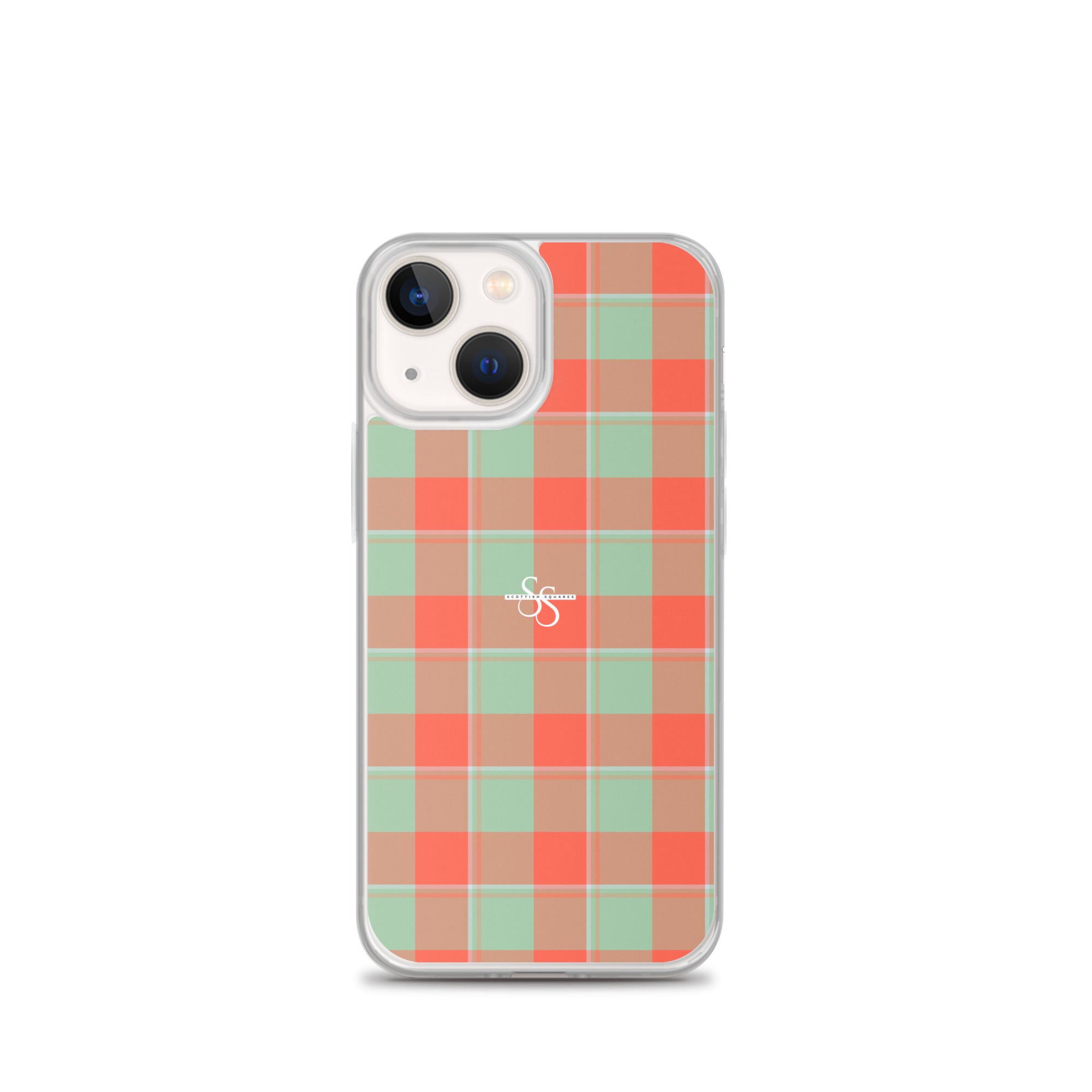 Clear Case for iPhone Spring Rain and Persimmon Plaid iPhone 13 mini - Scottish Squares