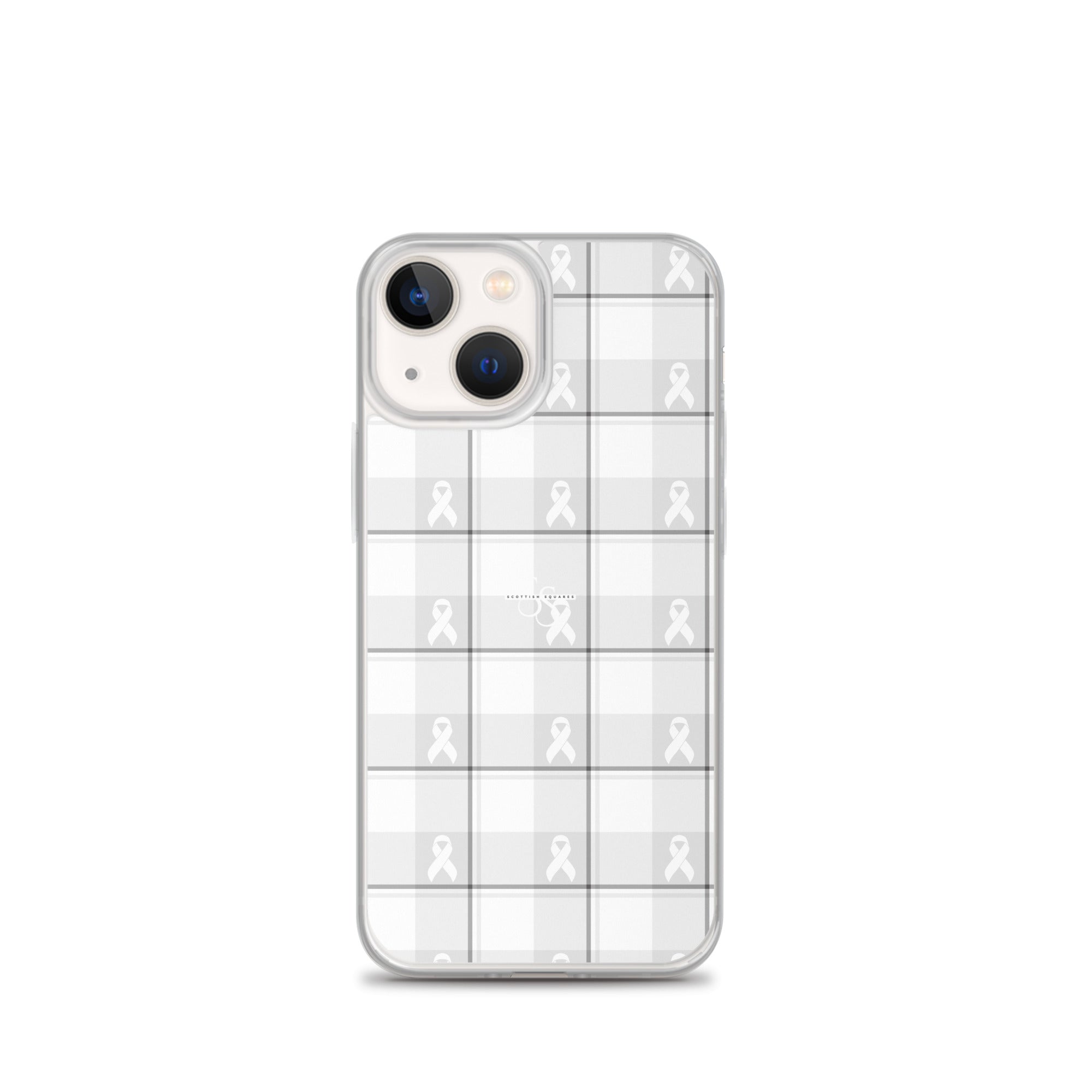 Clear Case for iPhone Lung Cancer Awareness Plaid, White Ribbon, Supportive Gift iPhone 13 mini - Scottish Squares