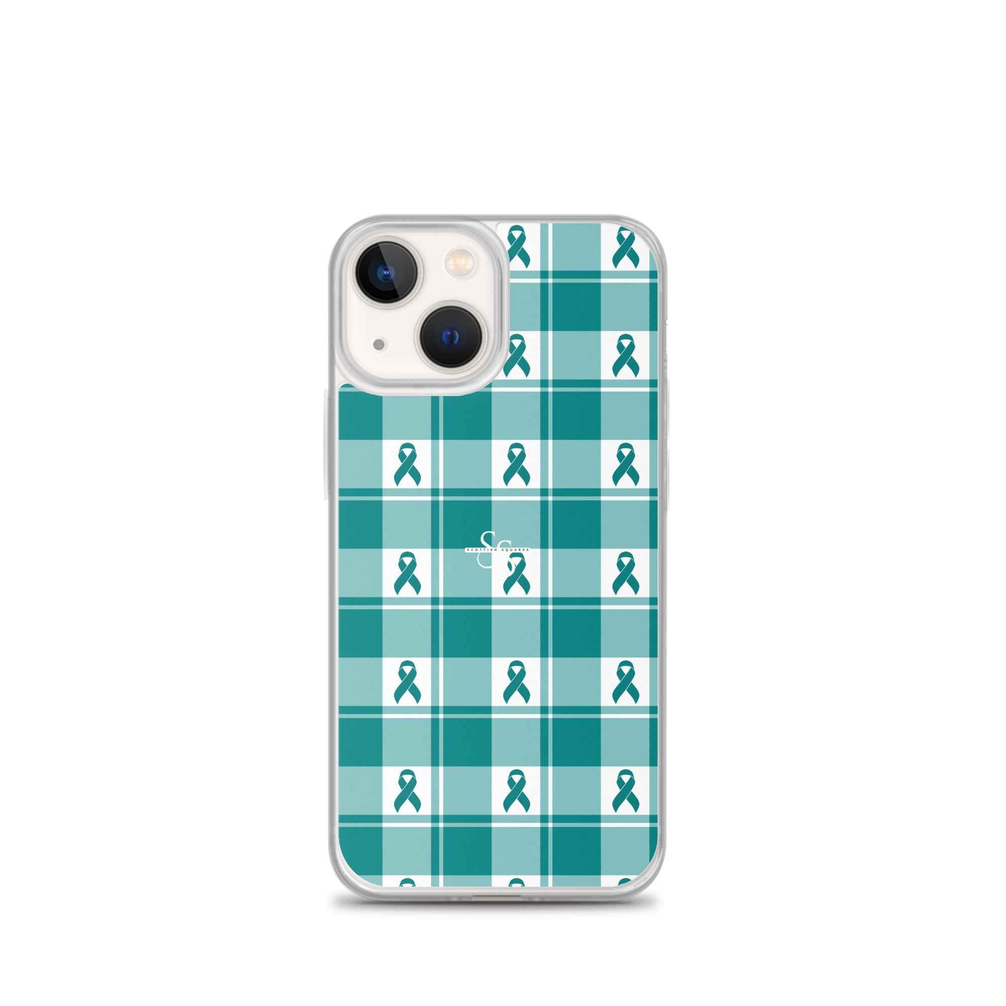 Clear Case for iPhone Cervical Cancer Awareness Plaid, Teal Ribbon, Supportive Gift iPhone 13 mini - Scottish Squares