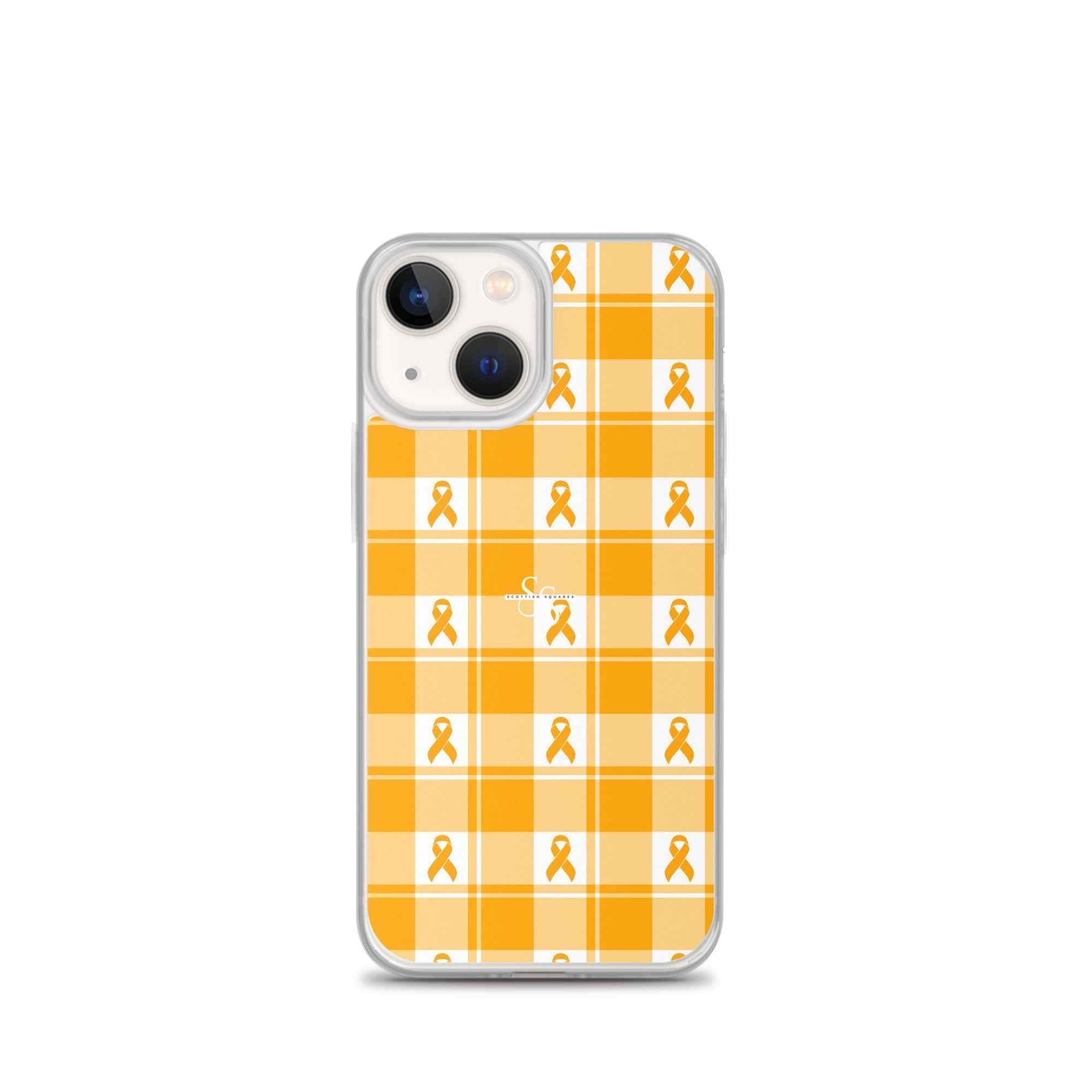 Clear Case for iPhone Kidney Cancer Awareness Plaid, Orange Ribbon, Supportive Gift iPhone 13 mini - Scottish Squares