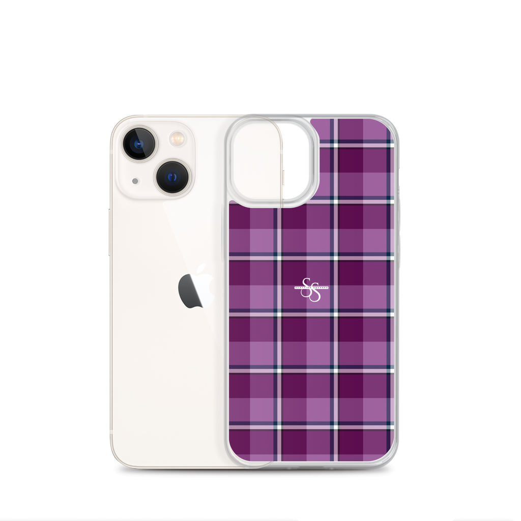 Clear Case for iPhone Purple and Trendy Pink Plaid - Scottish Squares