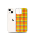 Clear Case for iPhone Blaze Orange and Bird Flower Plaid - Scottish Squares