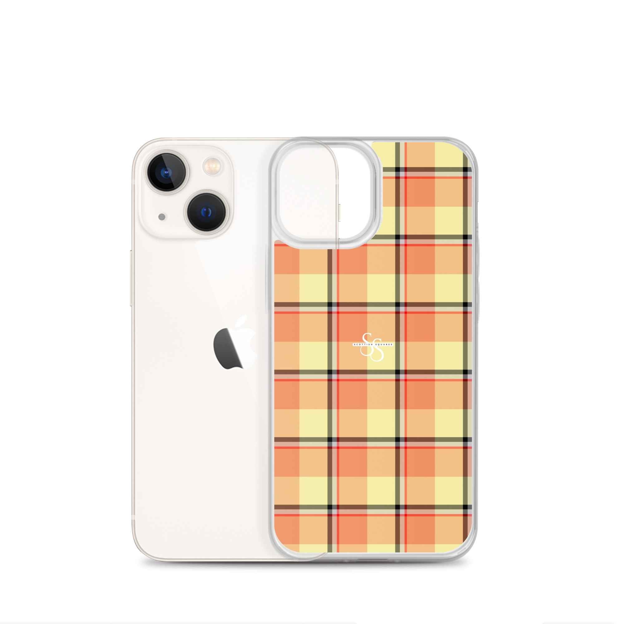 Clear Case for iPhone Claystone and Morning Mist Plaid - Scottish Squares
