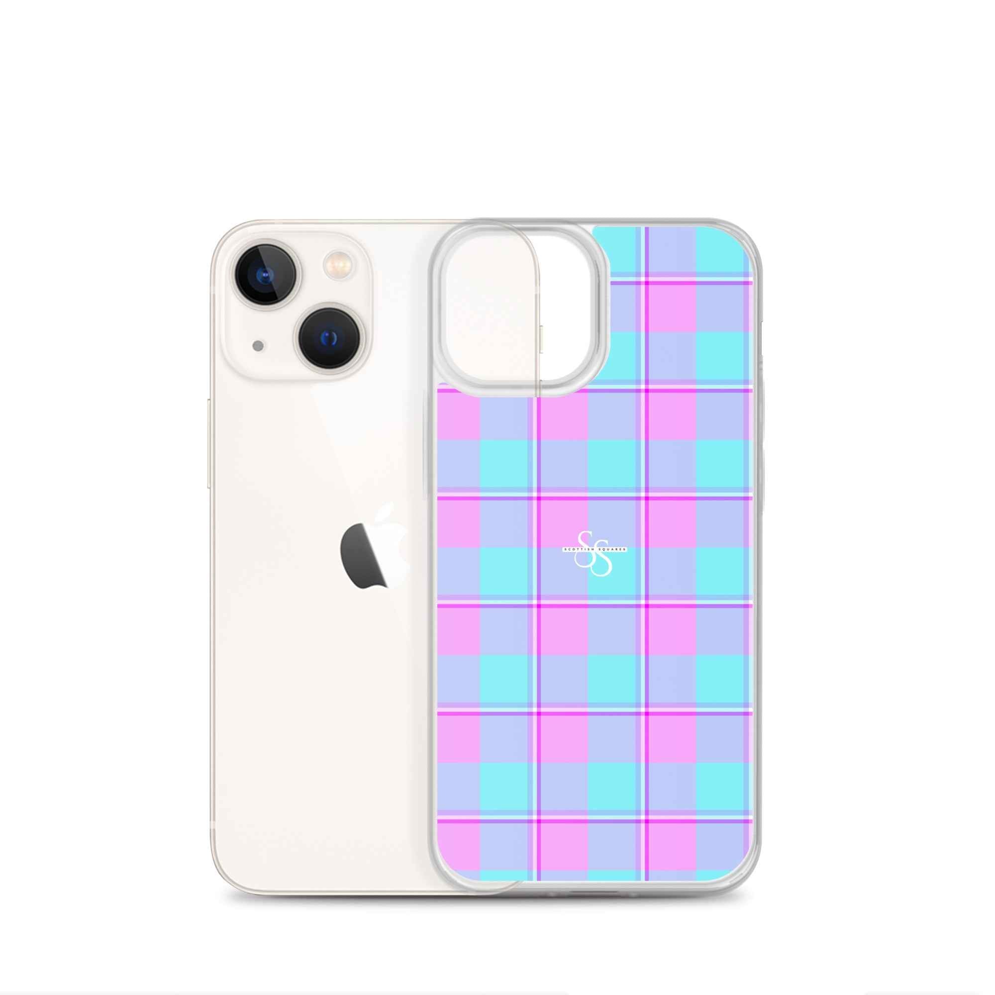 Clear Case for iPhone Mauve and Coastal Mist Plaid - Scottish Squares