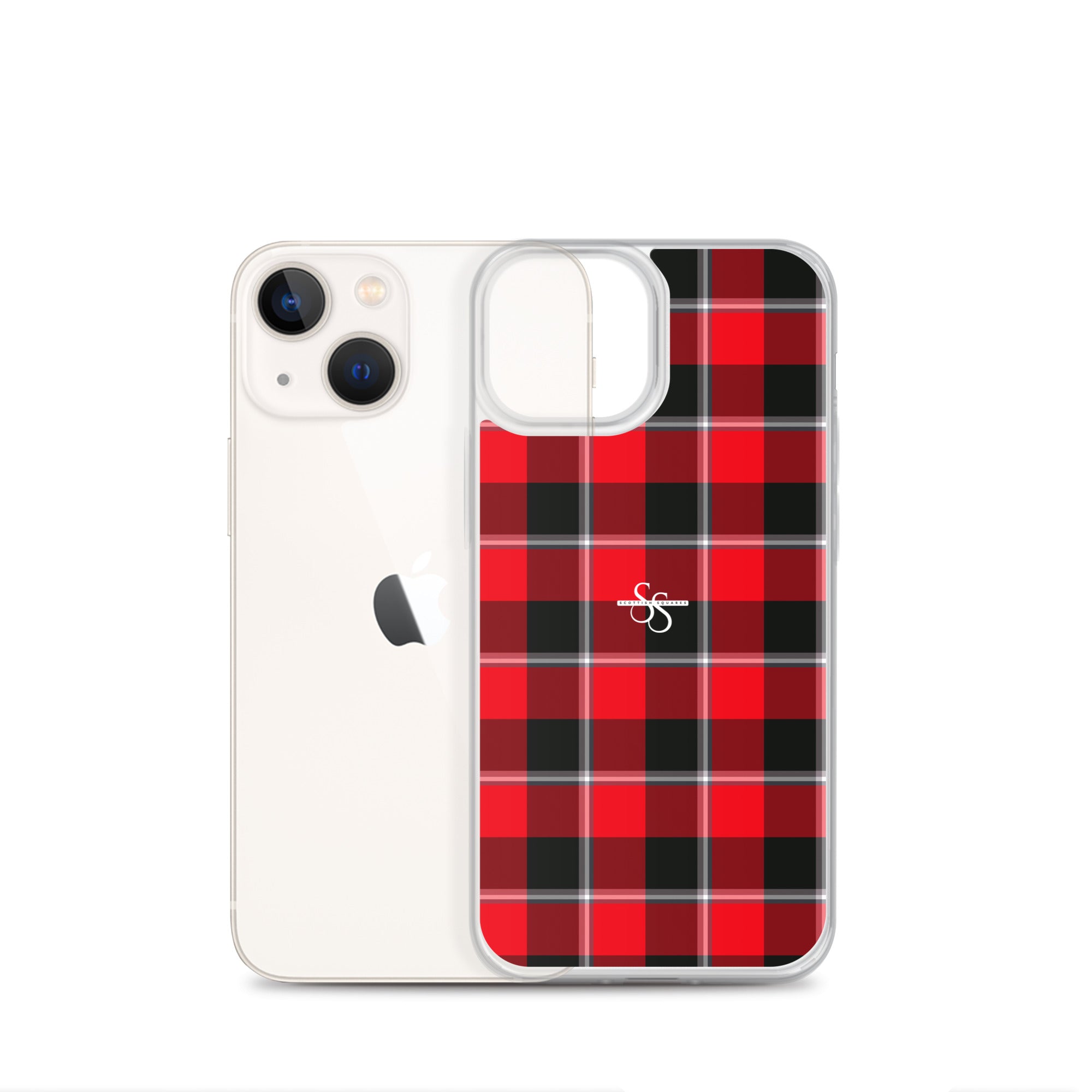 Clear Case for iPhone Red Ribbon and Heavy Metal Plaid - Scottish Squares