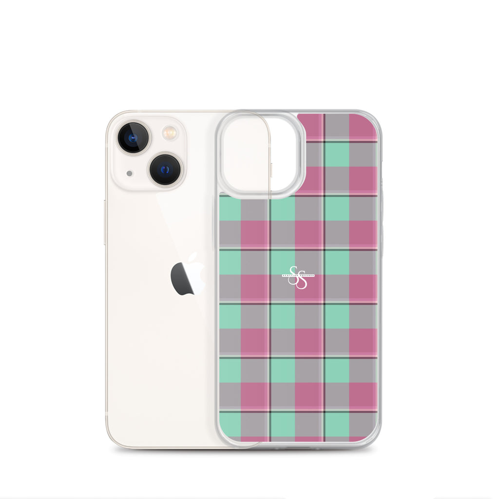 Clear Case for iPhone Vista Blue and Turkish Rose Plaid - Scottish Squares