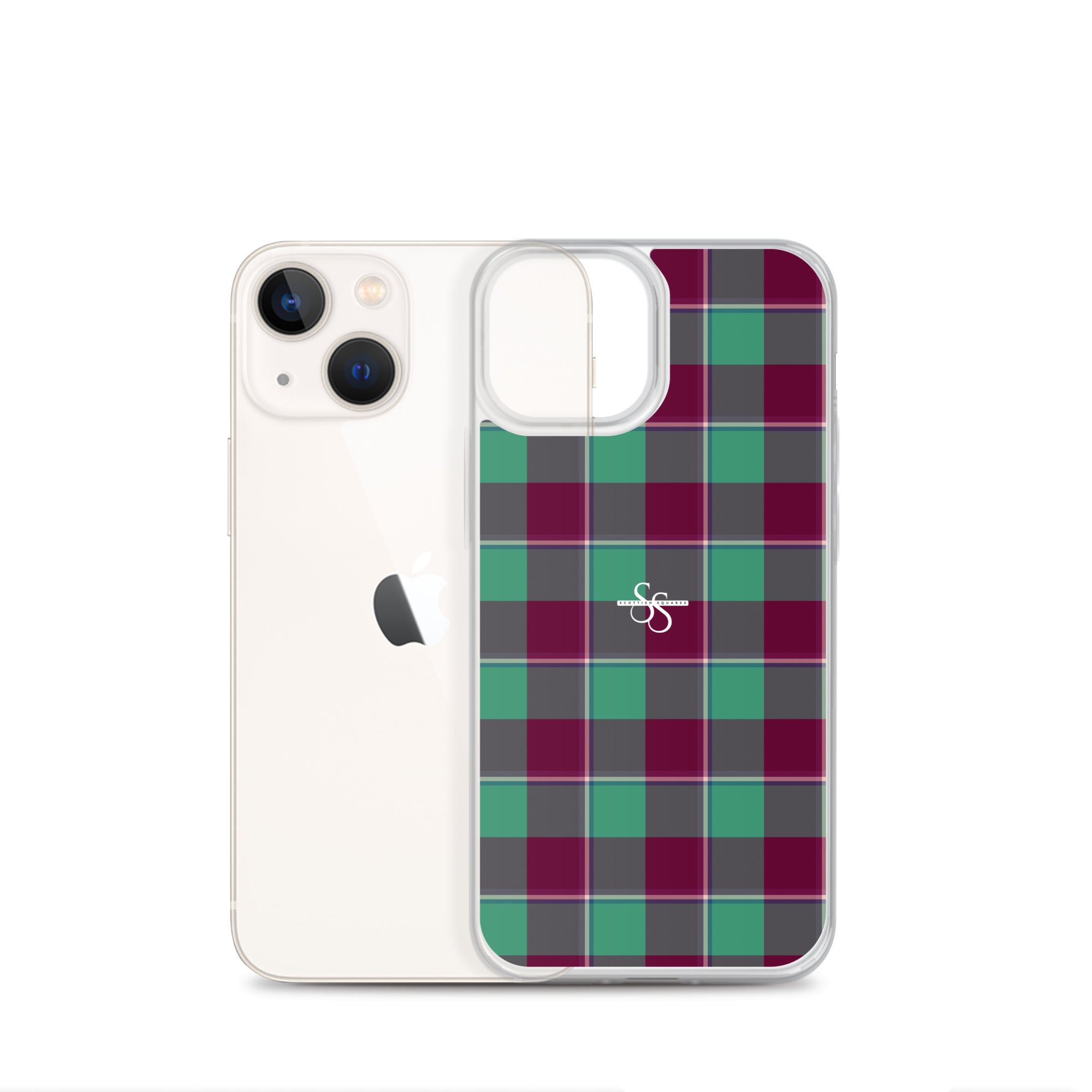 Clear Case for iPhone Ocean Green and Mulberry Wood Plaid - Scottish Squares