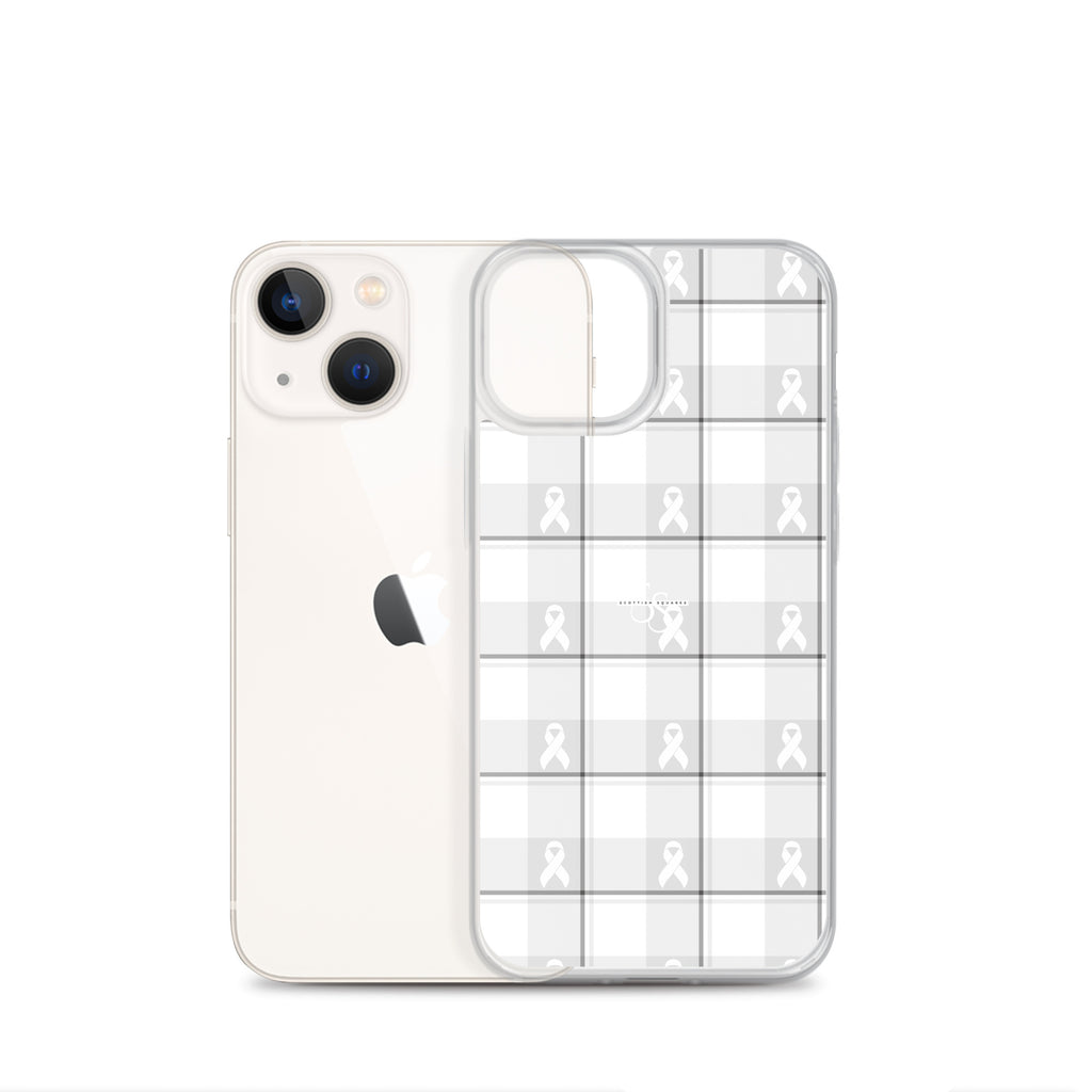 Clear Case for iPhone Lung Cancer Awareness Plaid, White Ribbon, Supportive Gift - Scottish Squares