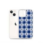 Clear Case for iPhone Colorectal Cancer Awareness Plaid, Dark Blue Ribbon, Supportive Gift - Scottish Squares