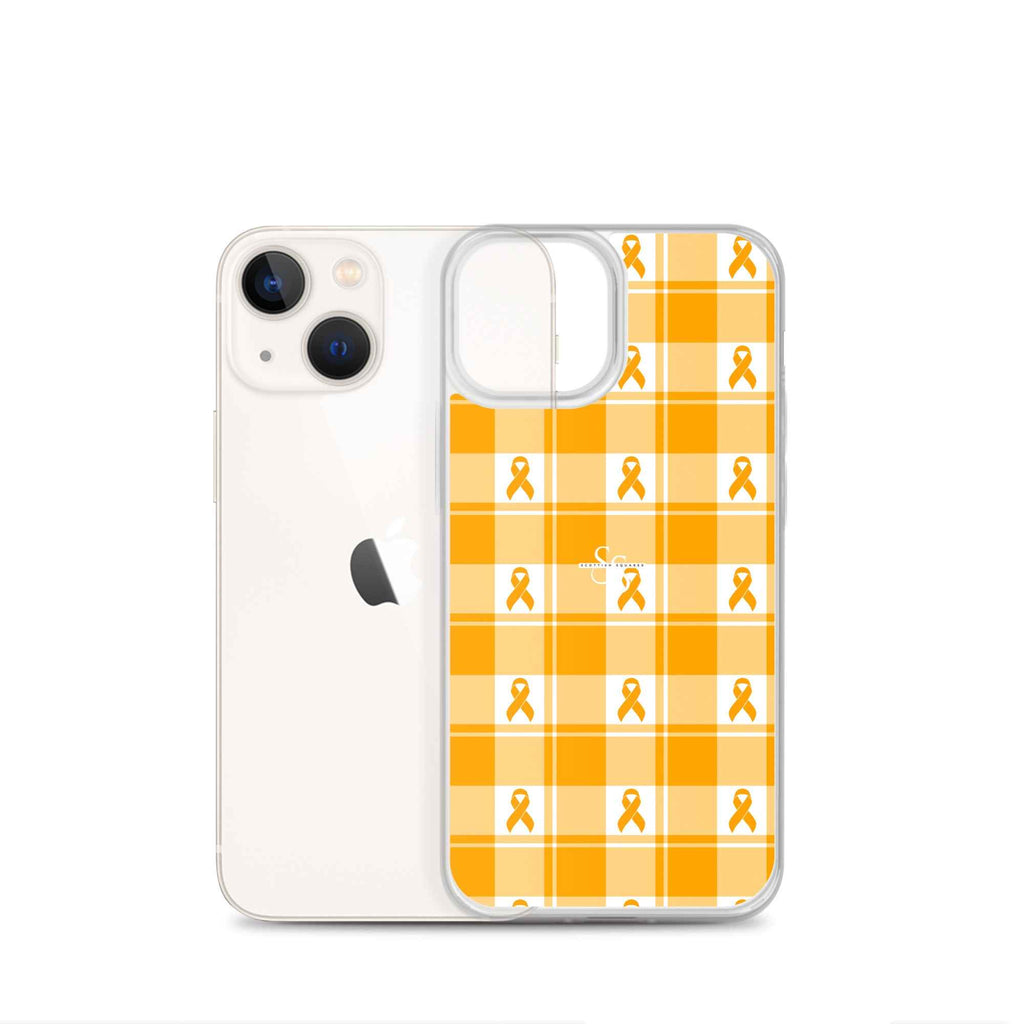 Clear Case for iPhone Kidney Cancer Awareness Plaid, Orange Ribbon, Supportive Gift - Scottish Squares