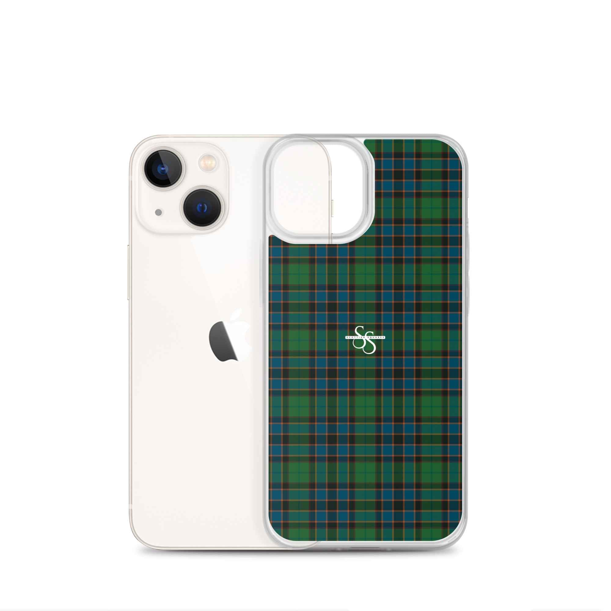 Clear Case for iPhone Green Blue Orange Plaid Tartan