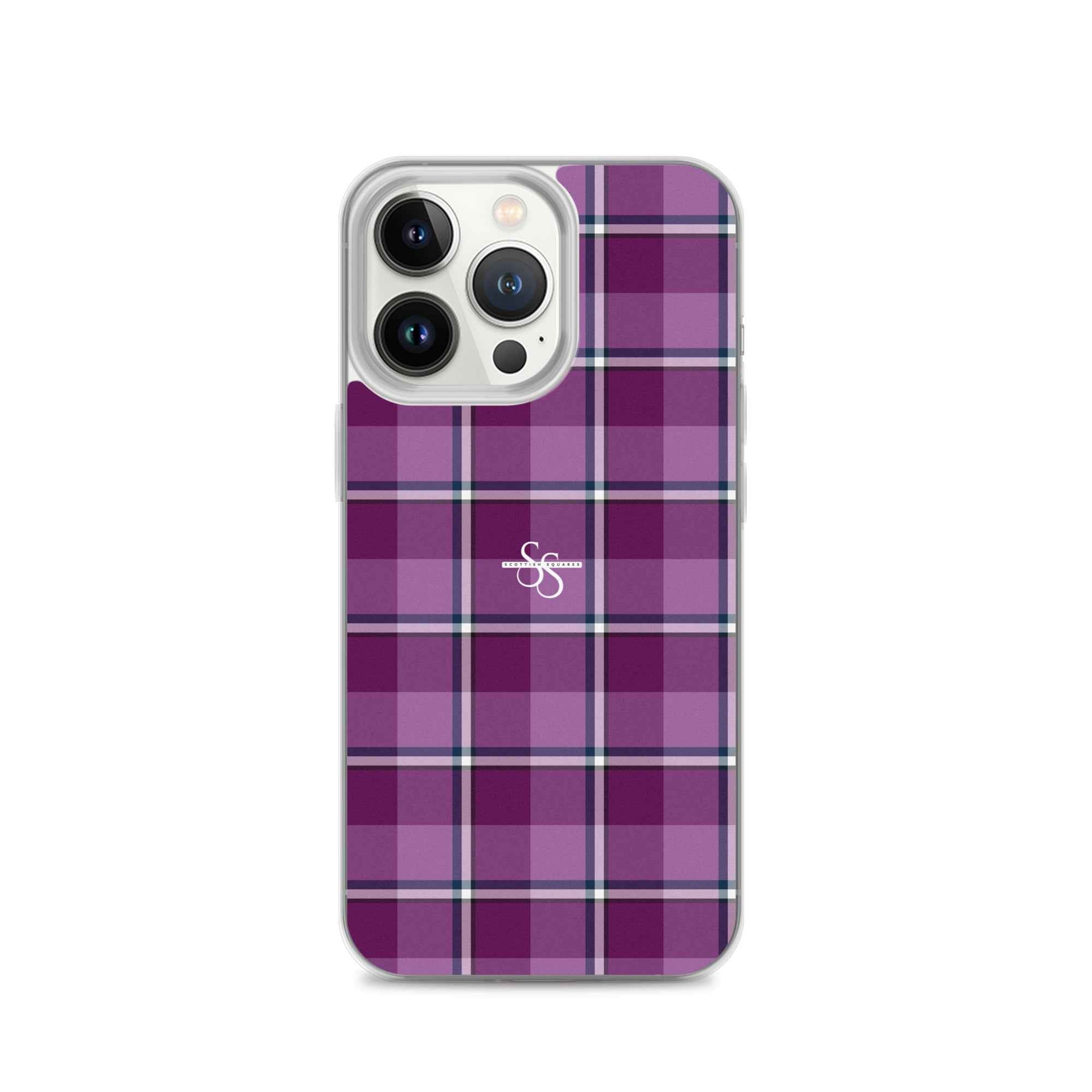 Clear Case for iPhone Purple and Trendy Pink Plaid iPhone 13 Pro - Scottish Squares