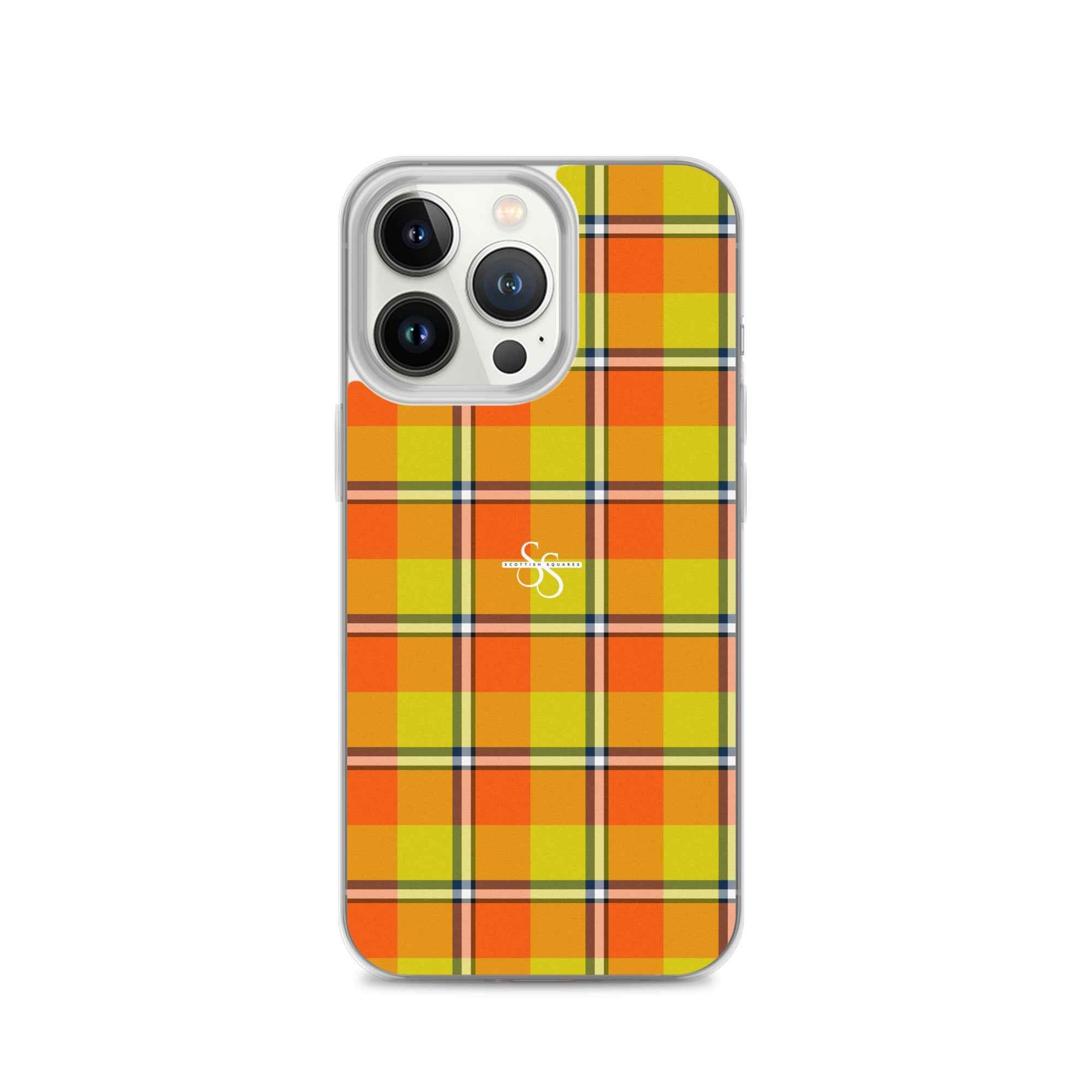 Clear Case for iPhone Blaze Orange and Bird Flower Plaid iPhone 13 Pro - Scottish Squares