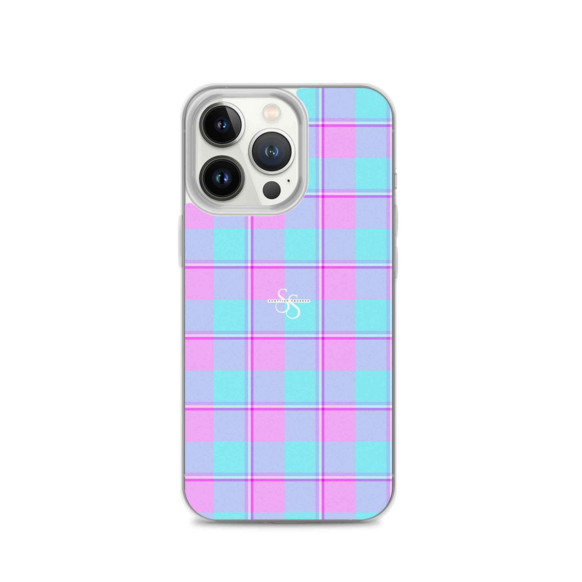 Clear Case for iPhone Mauve and Coastal Mist Plaid iPhone 13 Pro - Scottish Squares