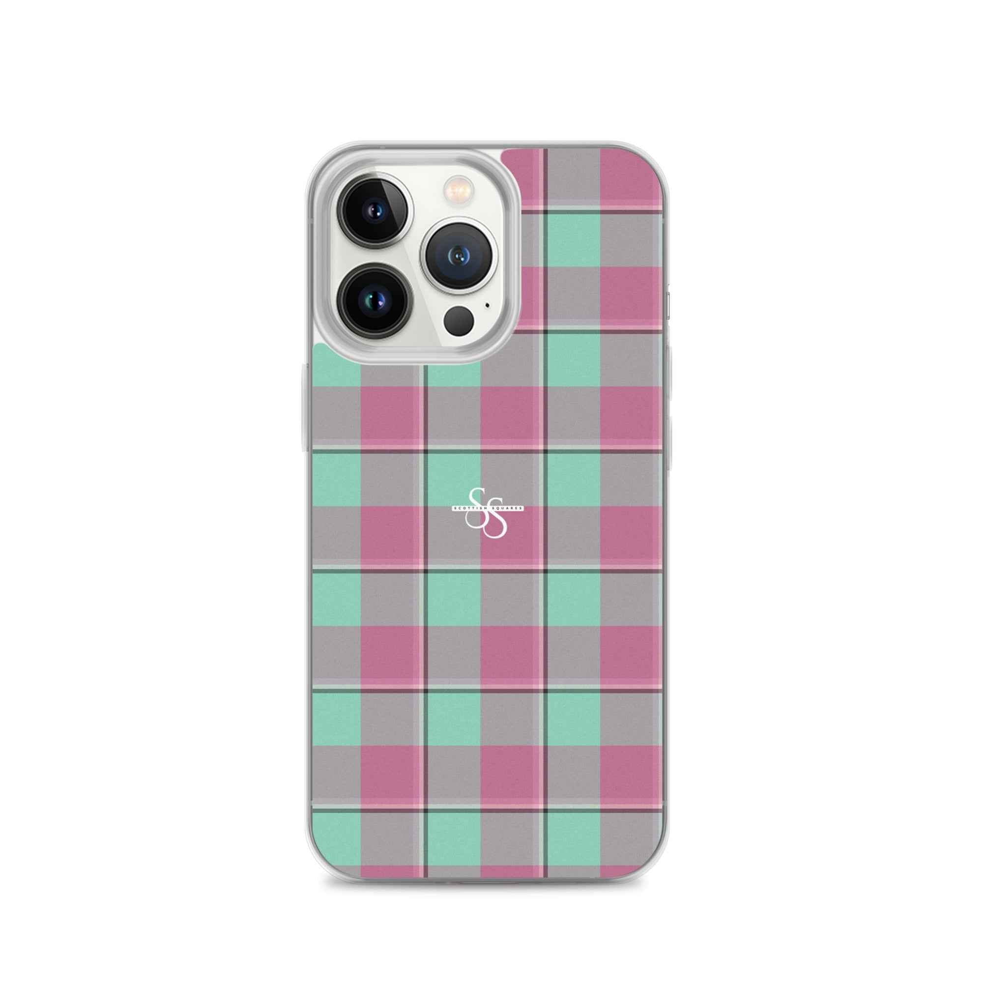 Clear Case for iPhone Vista Blue and Turkish Rose Plaid iPhone 13 Pro - Scottish Squares