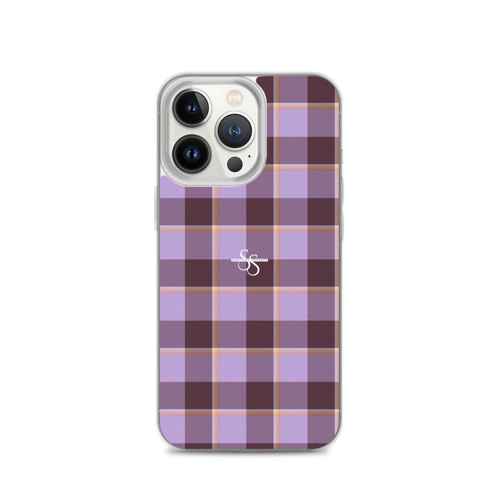 Clear Case for iPhone Light Wisteria and Livid Brown Plaid iPhone 13 Pro - Scottish Squares