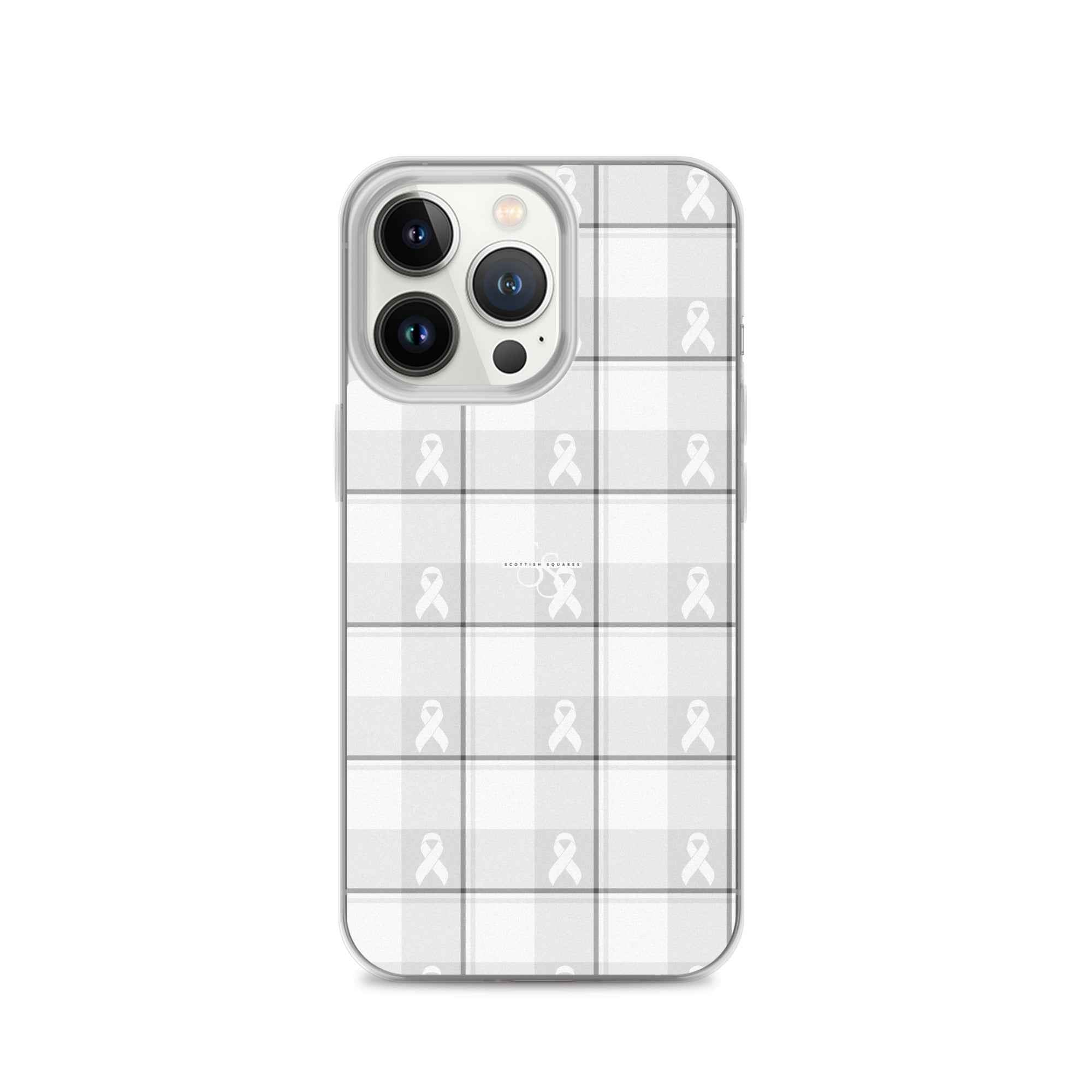 Clear Case for iPhone Lung Cancer Awareness Plaid, White Ribbon, Supportive Gift iPhone 13 Pro - Scottish Squares