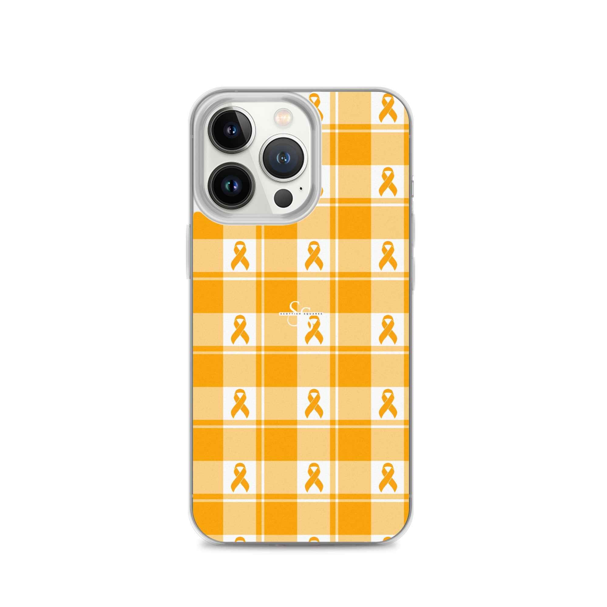 Clear Case for iPhone Kidney Cancer Awareness Plaid, Orange Ribbon, Supportive Gift iPhone 13 Pro - Scottish Squares