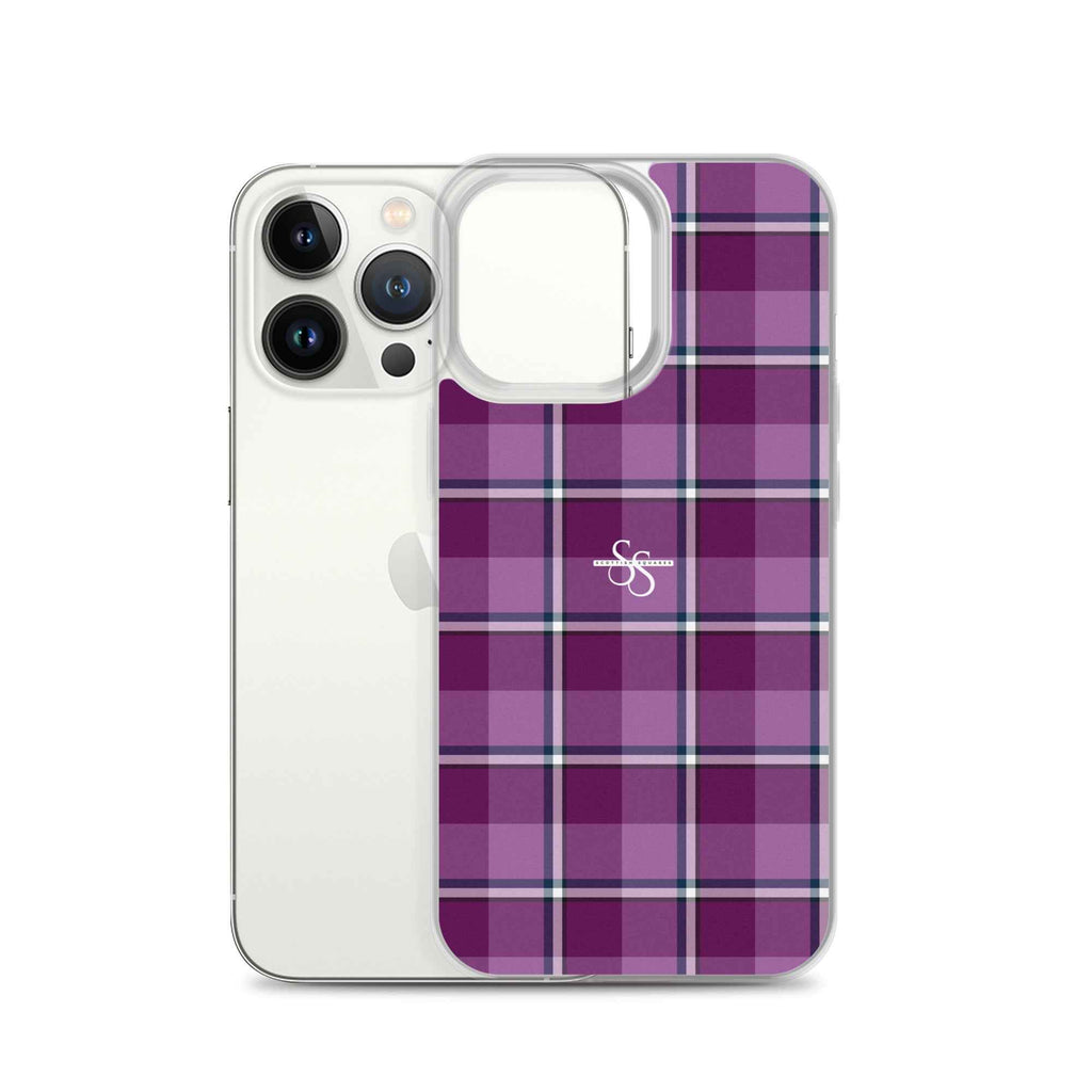 Clear Case for iPhone Purple and Trendy Pink Plaid - Scottish Squares