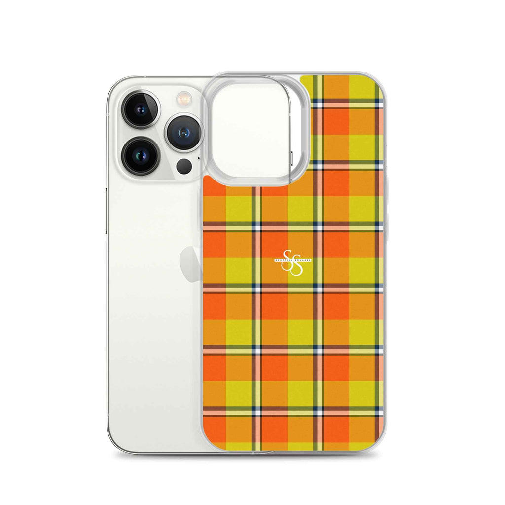Clear Case for iPhone Blaze Orange and Bird Flower Plaid - Scottish Squares