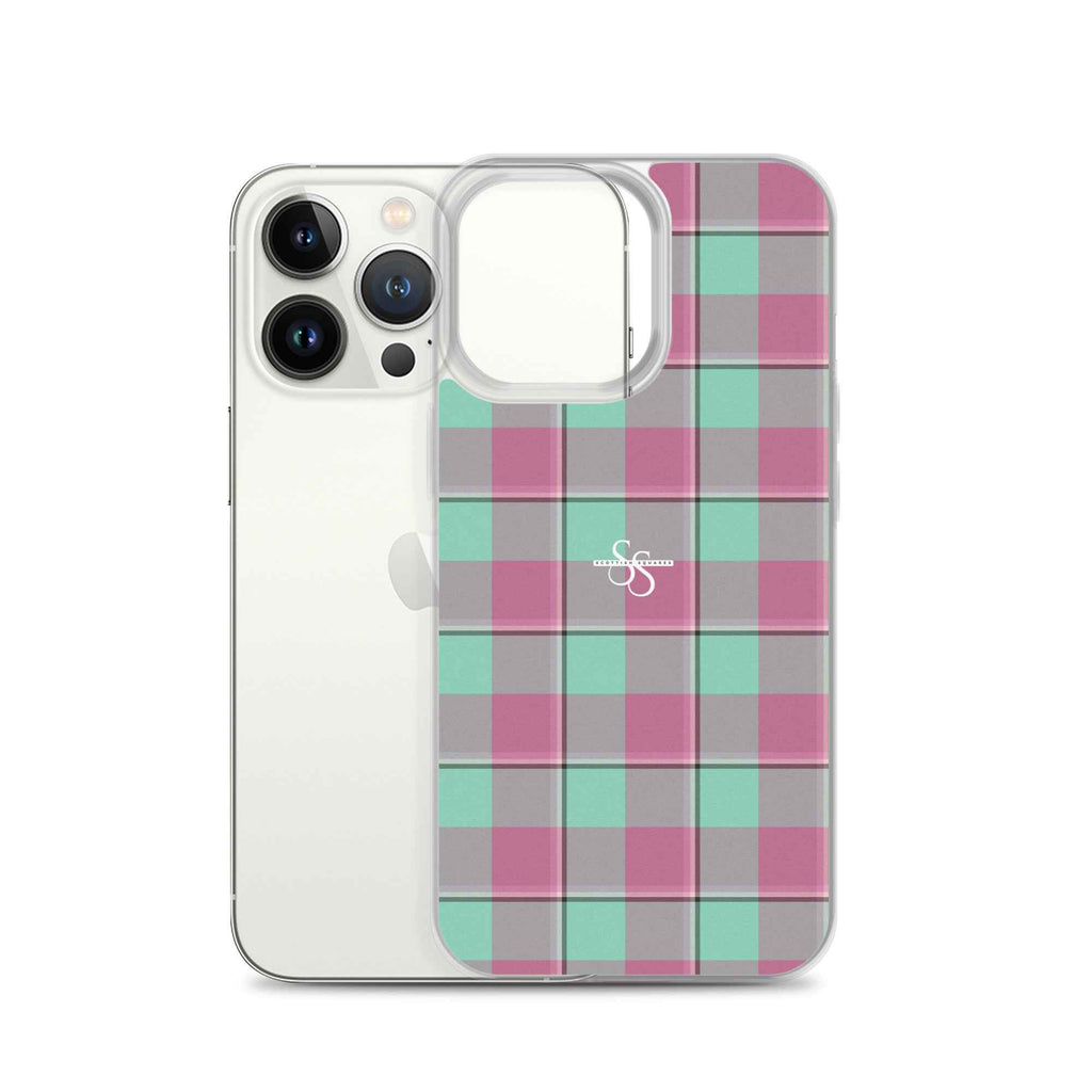 Clear Case for iPhone Vista Blue and Turkish Rose Plaid - Scottish Squares