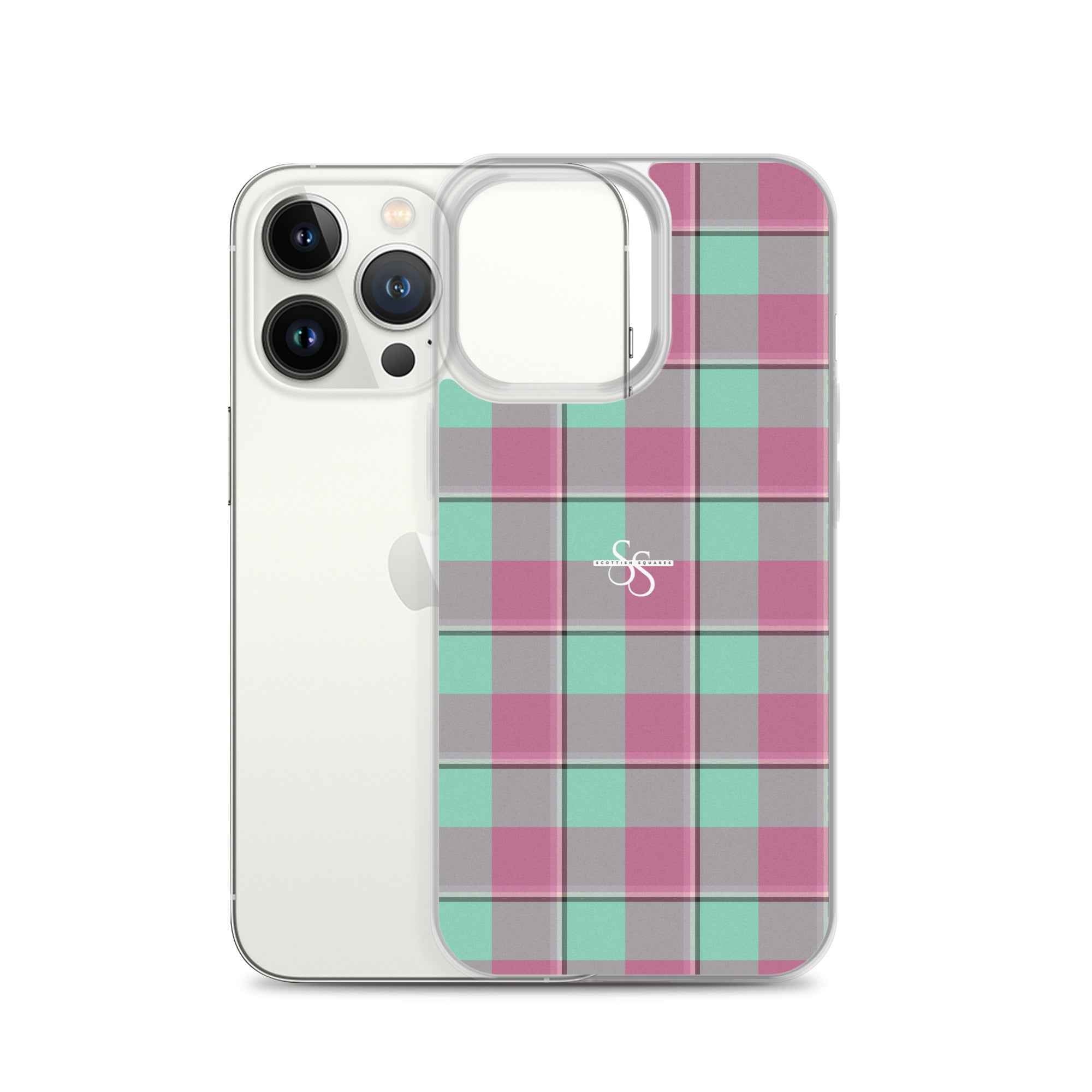 Clear Case for iPhone Vista Blue and Turkish Rose Plaid - Scottish Squares