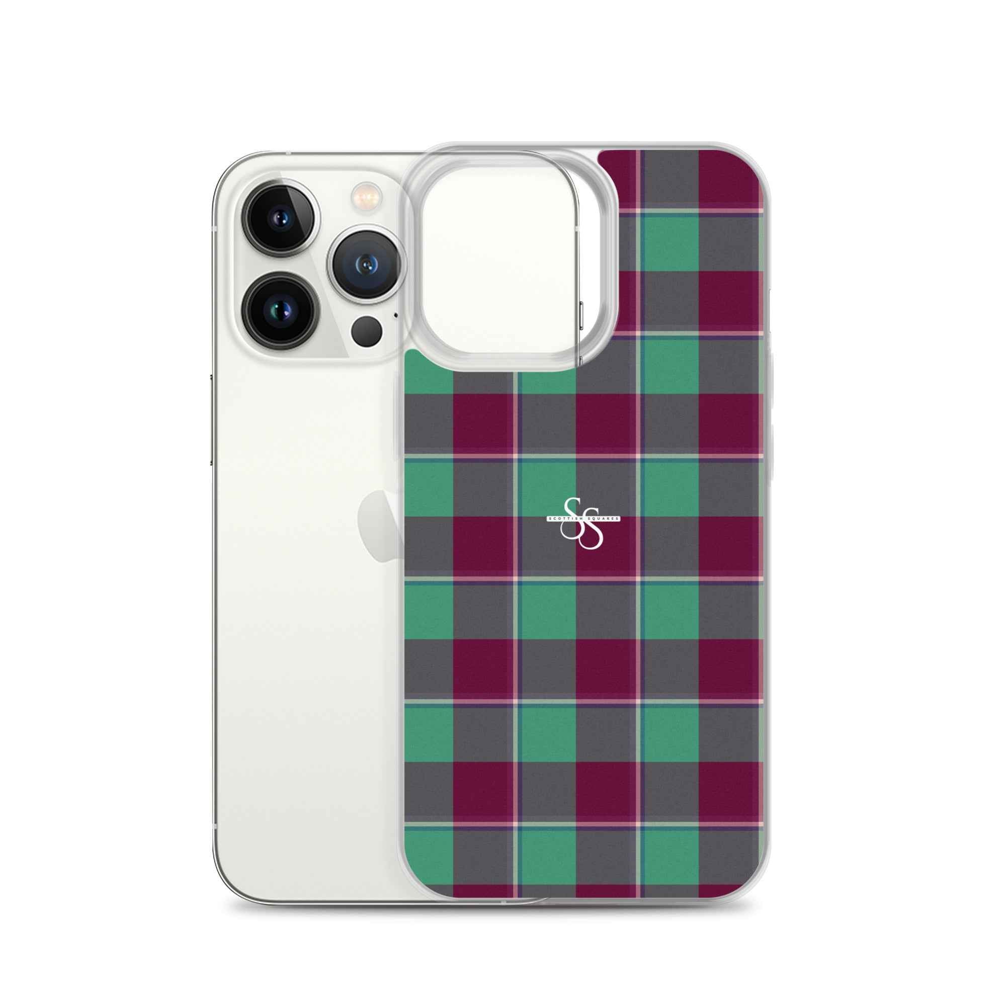 Clear Case for iPhone Ocean Green and Mulberry Wood Plaid - Scottish Squares
