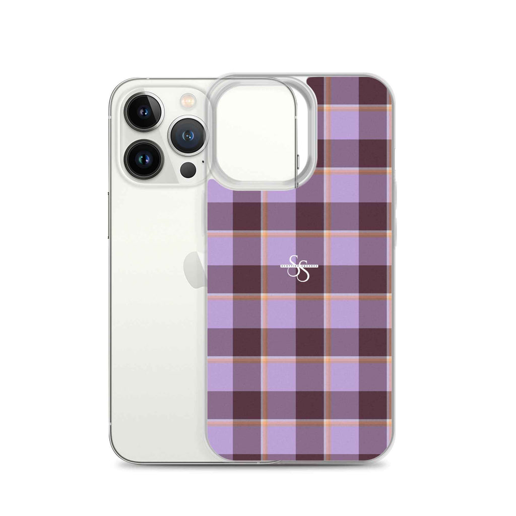 Clear Case for iPhone Light Wisteria and Livid Brown Plaid - Scottish Squares