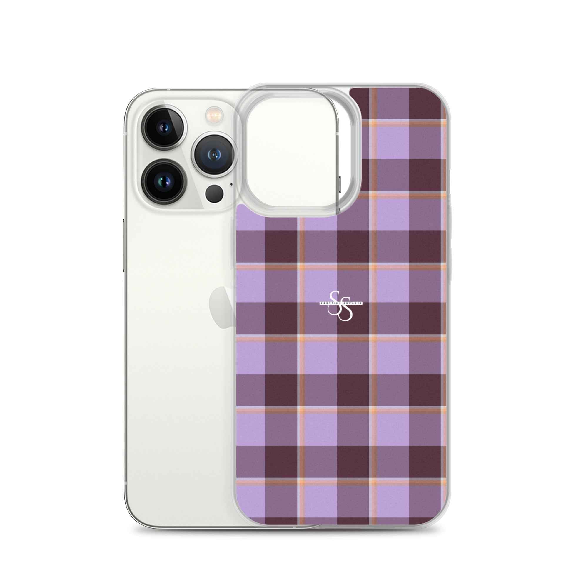 Clear Case for iPhone Light Wisteria and Livid Brown Plaid - Scottish Squares